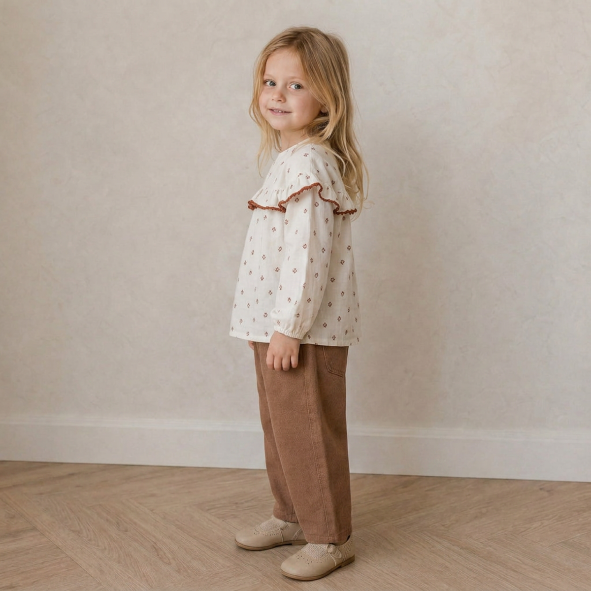 Organic Ruffle Cotton Blouse - Forest Scatter
