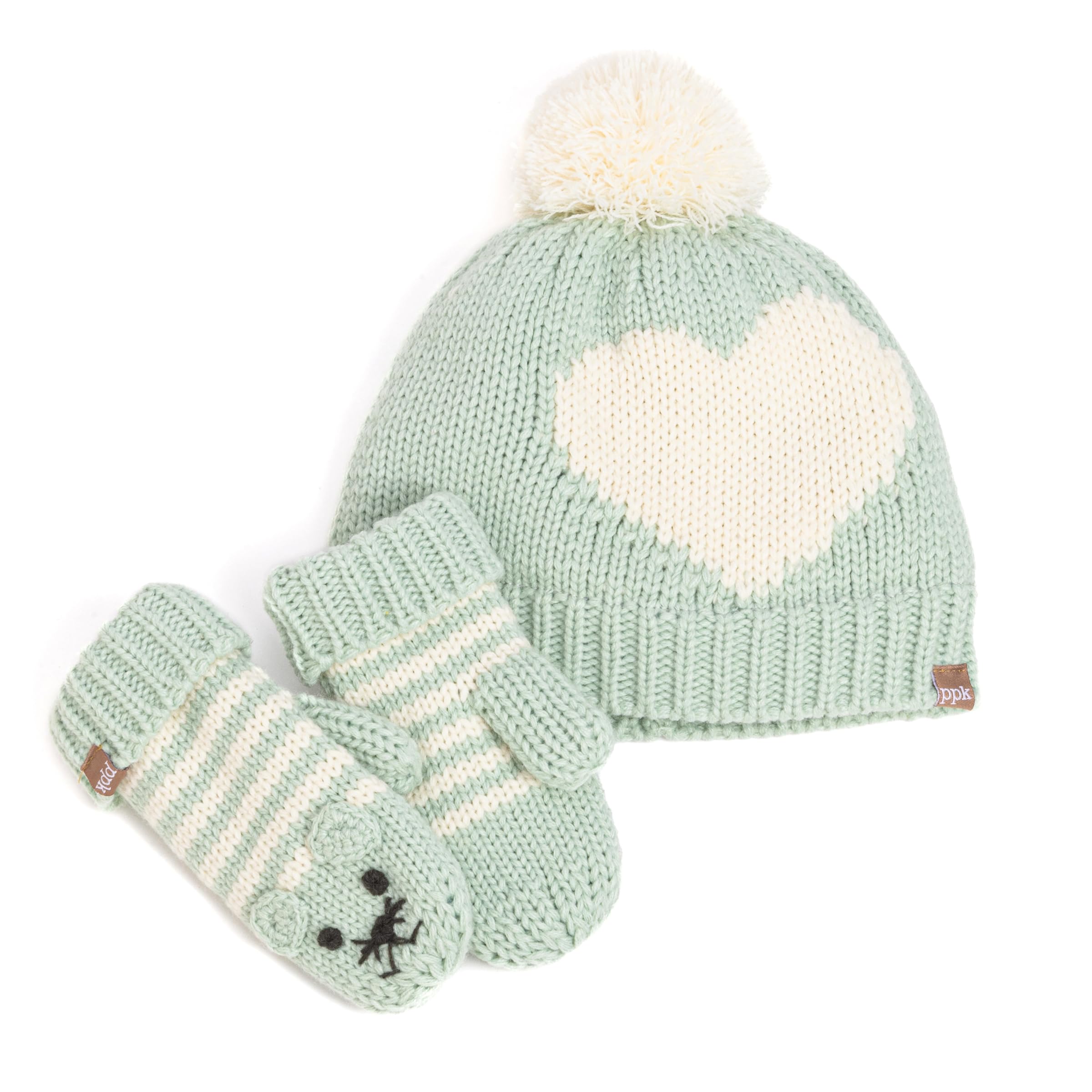 Heart Design Winter Hat Set With Cute Animal Mittens For Girls 1-6 Years, Fleece-lined For Comfort