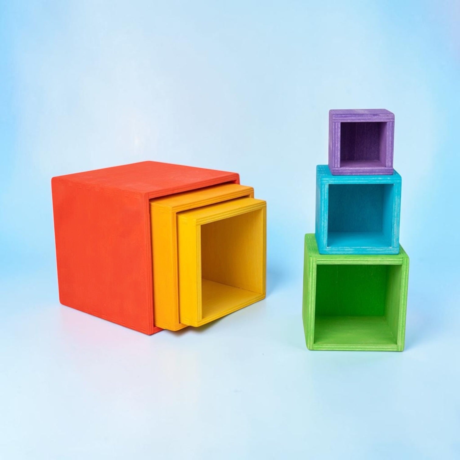 6 Pcs Colored Rainbow Wooden Nesting Box Set In Primary Color