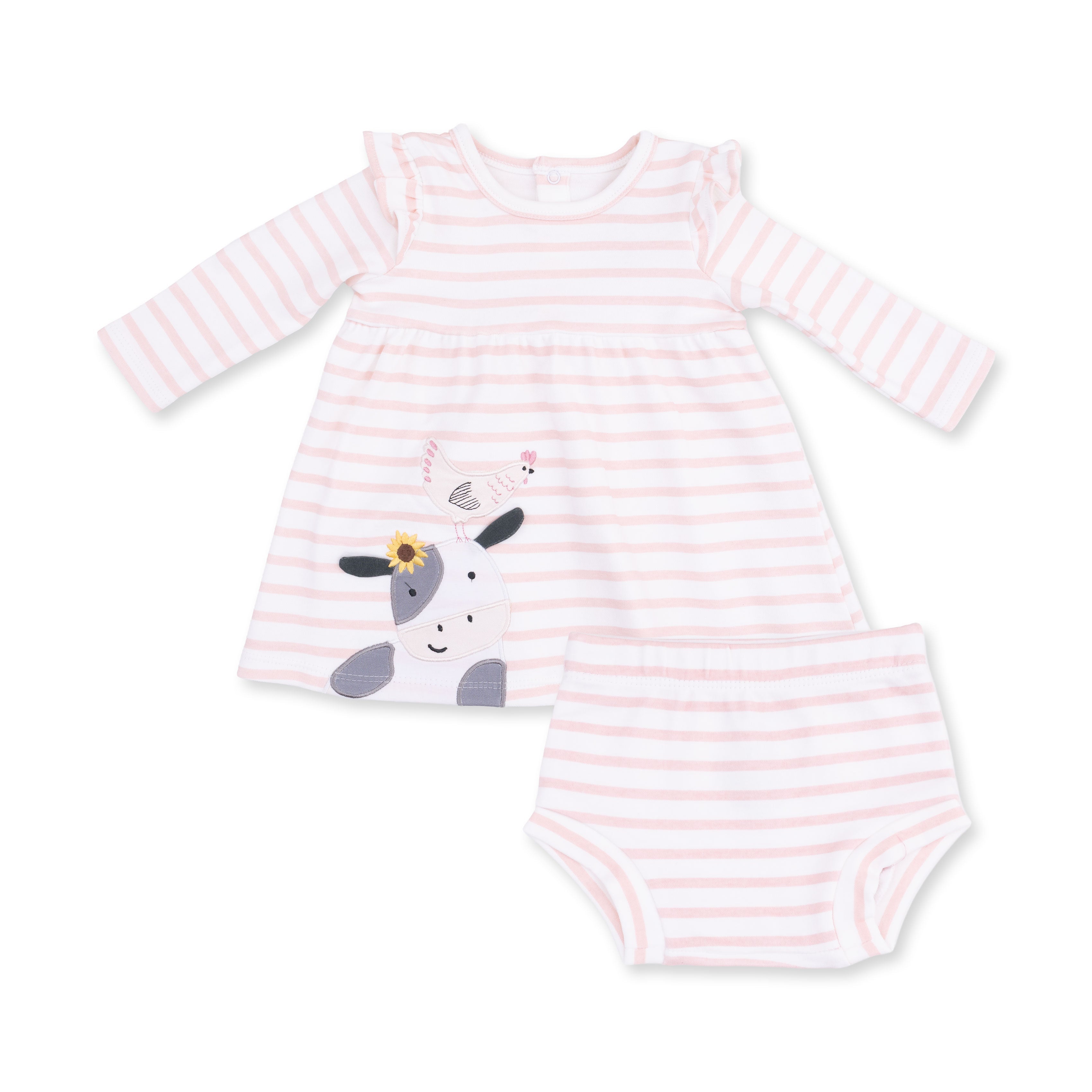 Cows Pink - Long Sleeve Dress With Ruffle And Bloomer (2t-4t Dress Only)