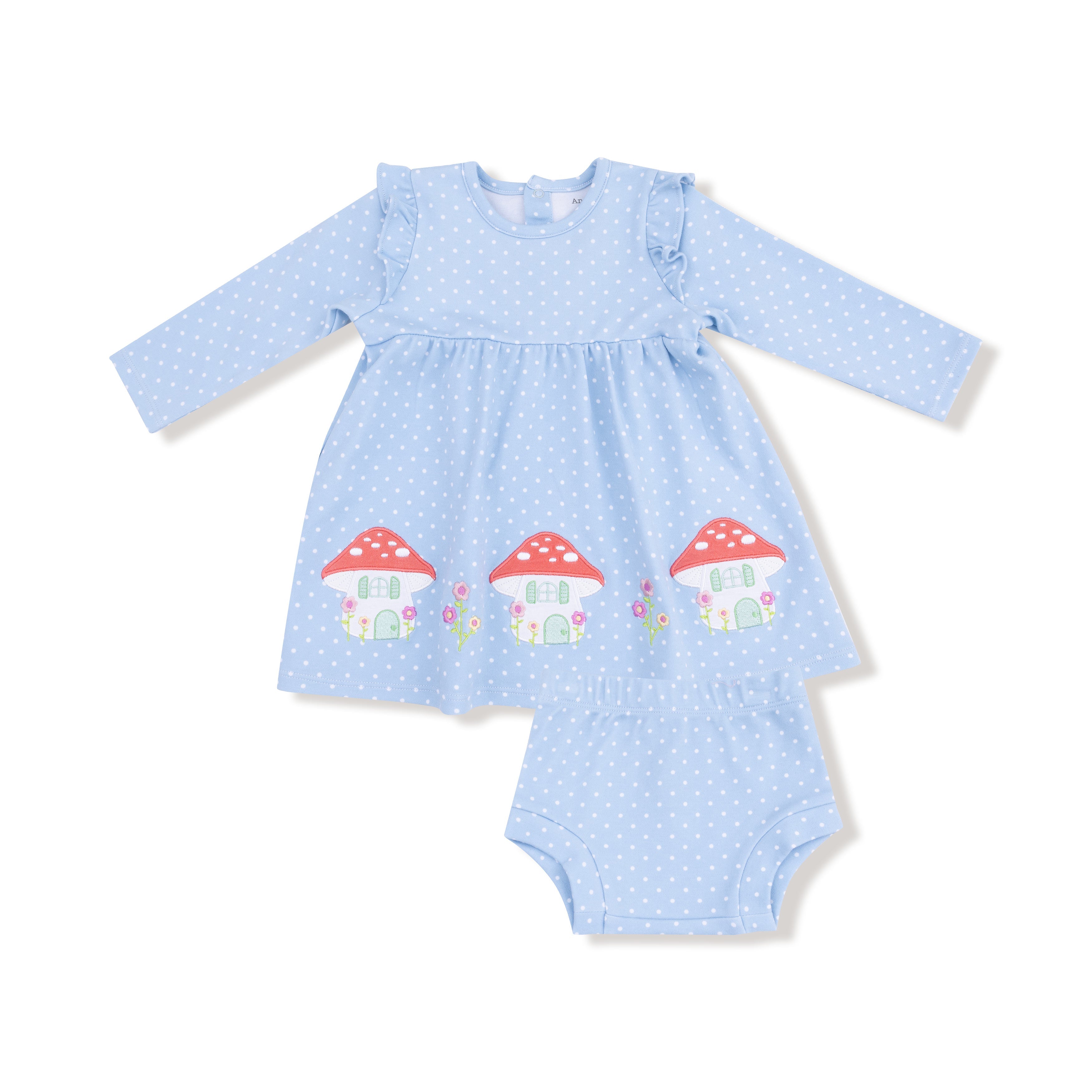 Mushroom House Long Sleeve Dress With Diaper Cover