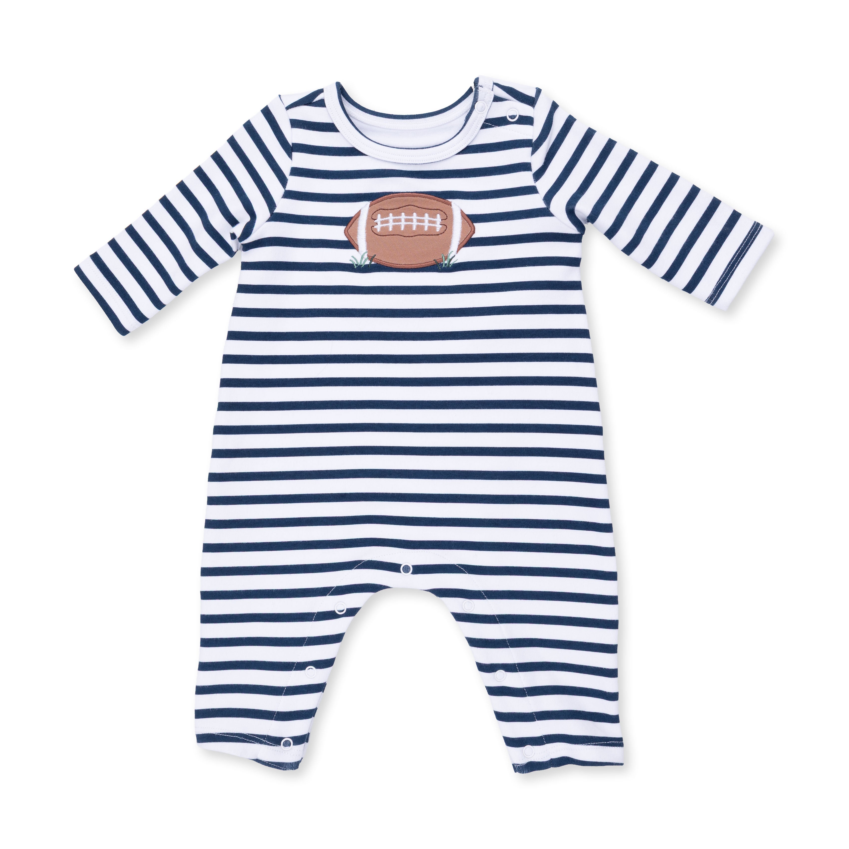 Football Navy - Long Sleeve Snap Shoulder Romper