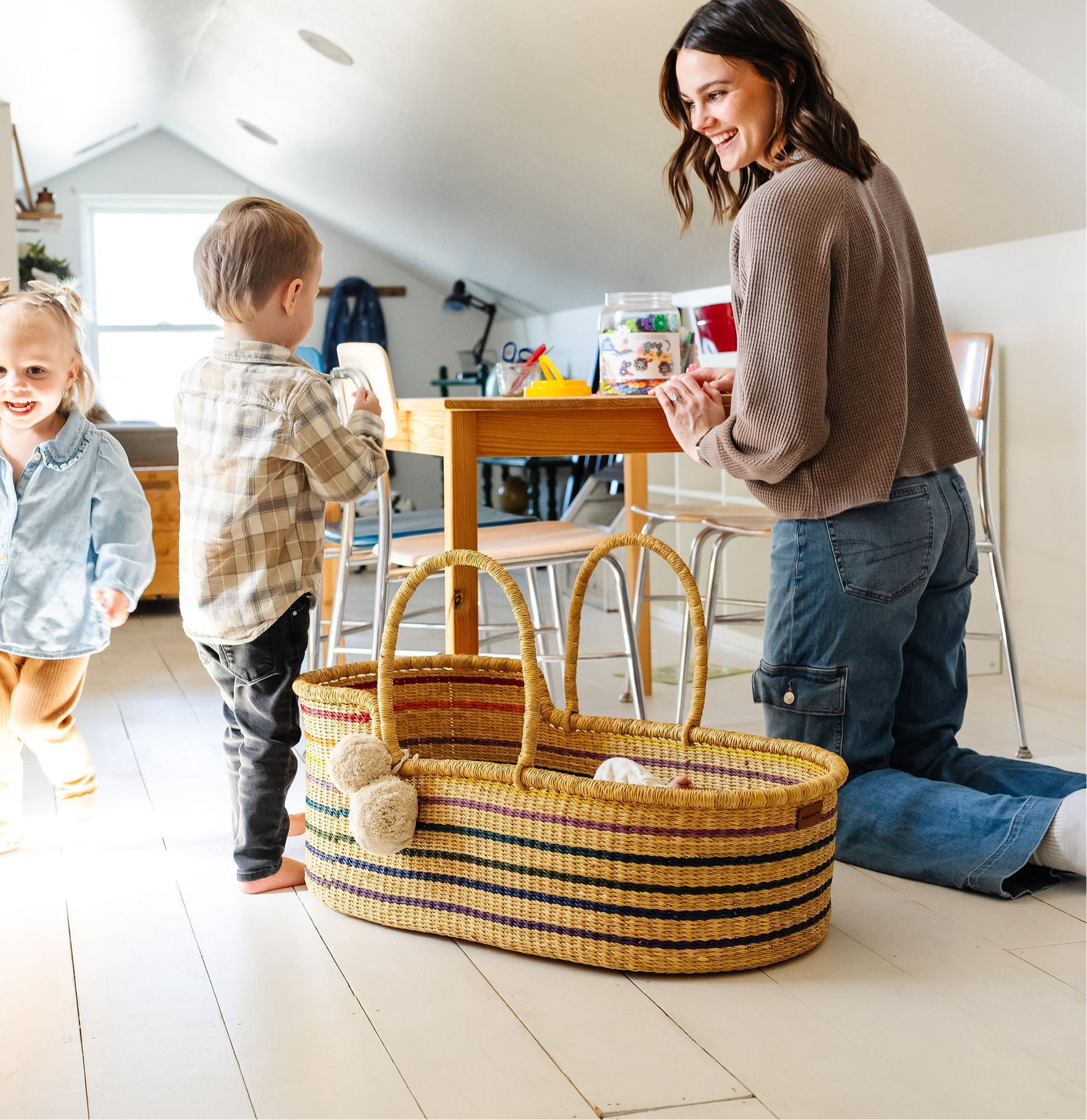 Rainbow<br> African Moses Basket<br>vegan Handle