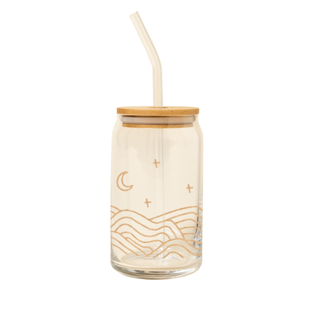 Can Glass W/ Lid + Straw