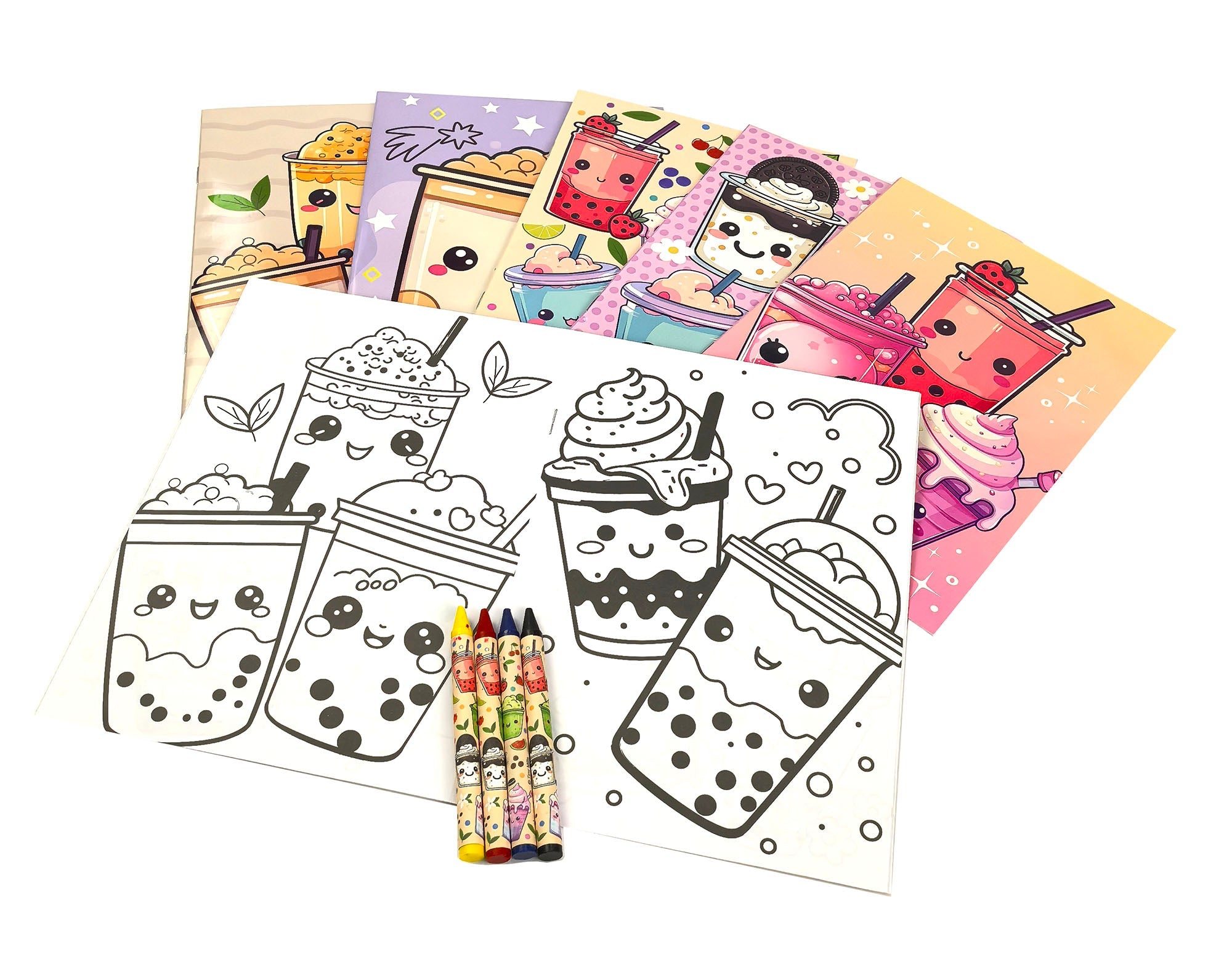 Boba Coloring Books With Crayons Party Favors - Set Of 6 Or 12