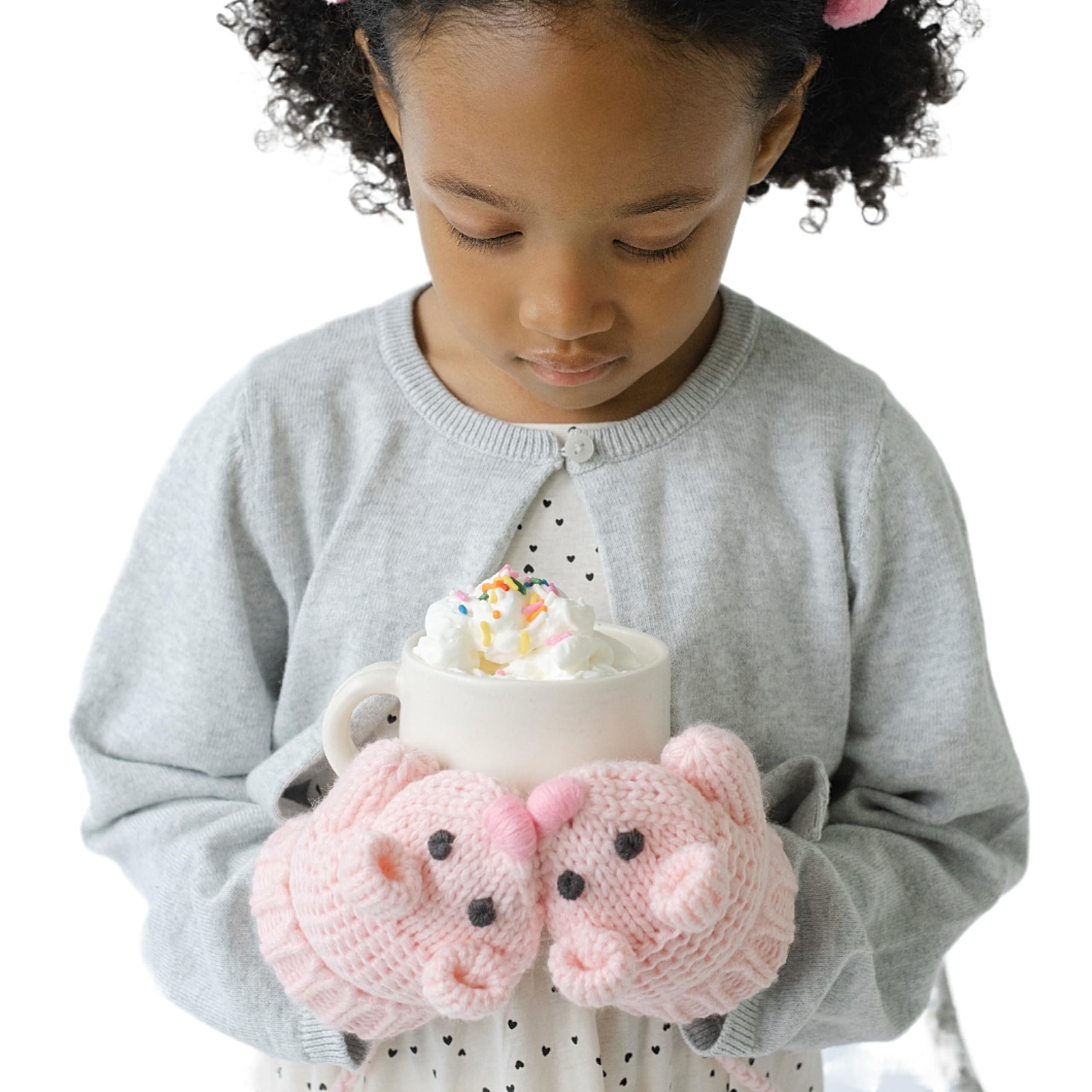 Mouse Face Knit Mittens With String For Kids 1-6 Years, Cozy, Cute & Connected For Little Hands, Premium Quality