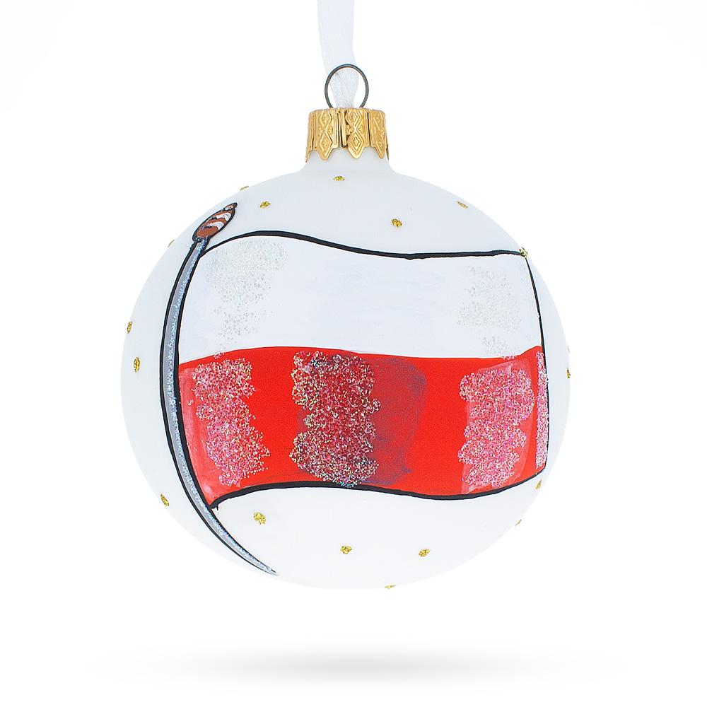 Flag Of Poland Blown Glass Ball Christmas Ornament 3.25 Inches