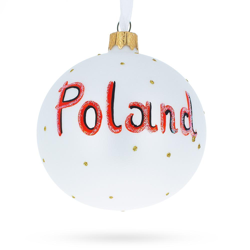 Flag Of Poland Blown Glass Ball Christmas Ornament 3.25 Inches