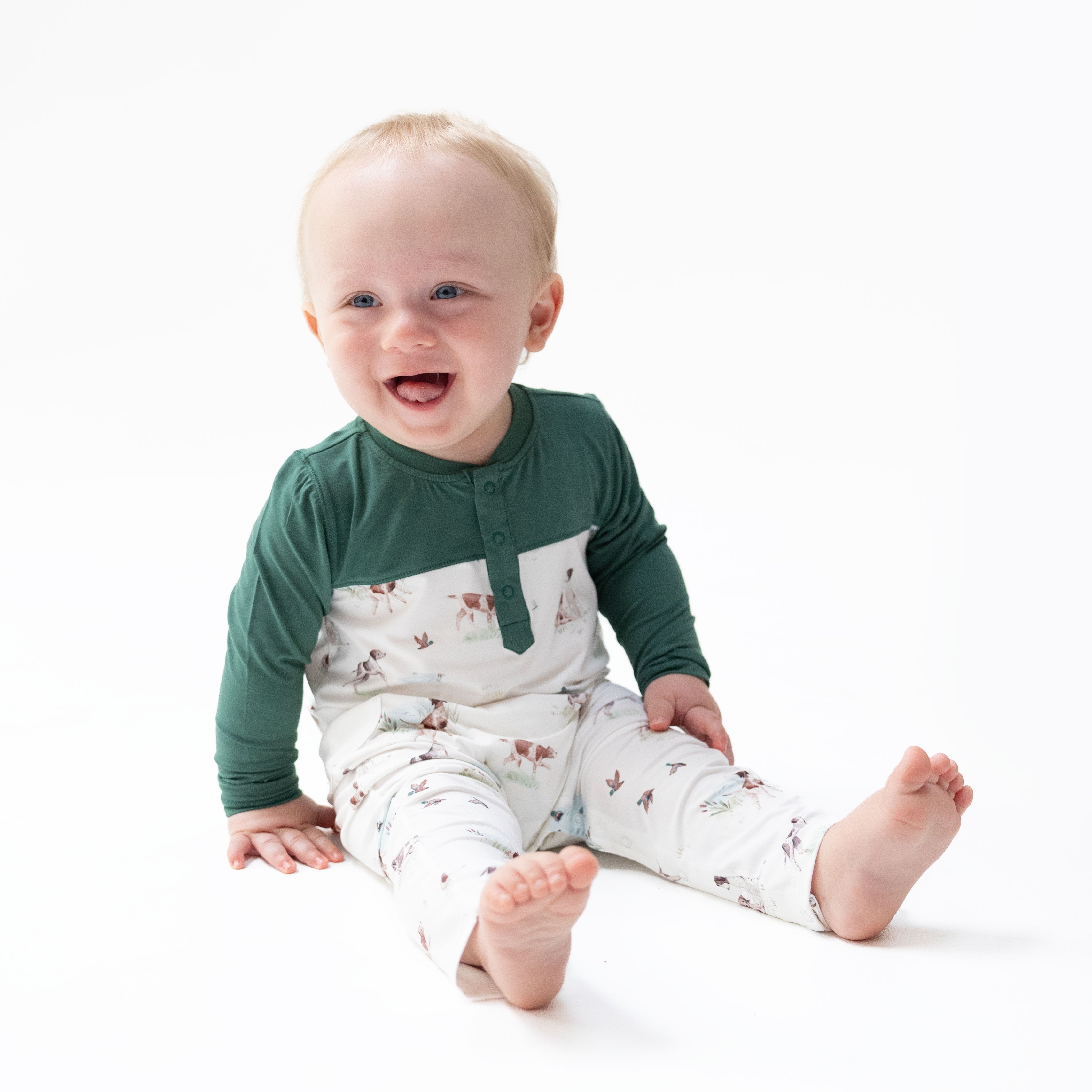 Pointer Pups And Duck Buddies - Romper With Contrast Sleeves