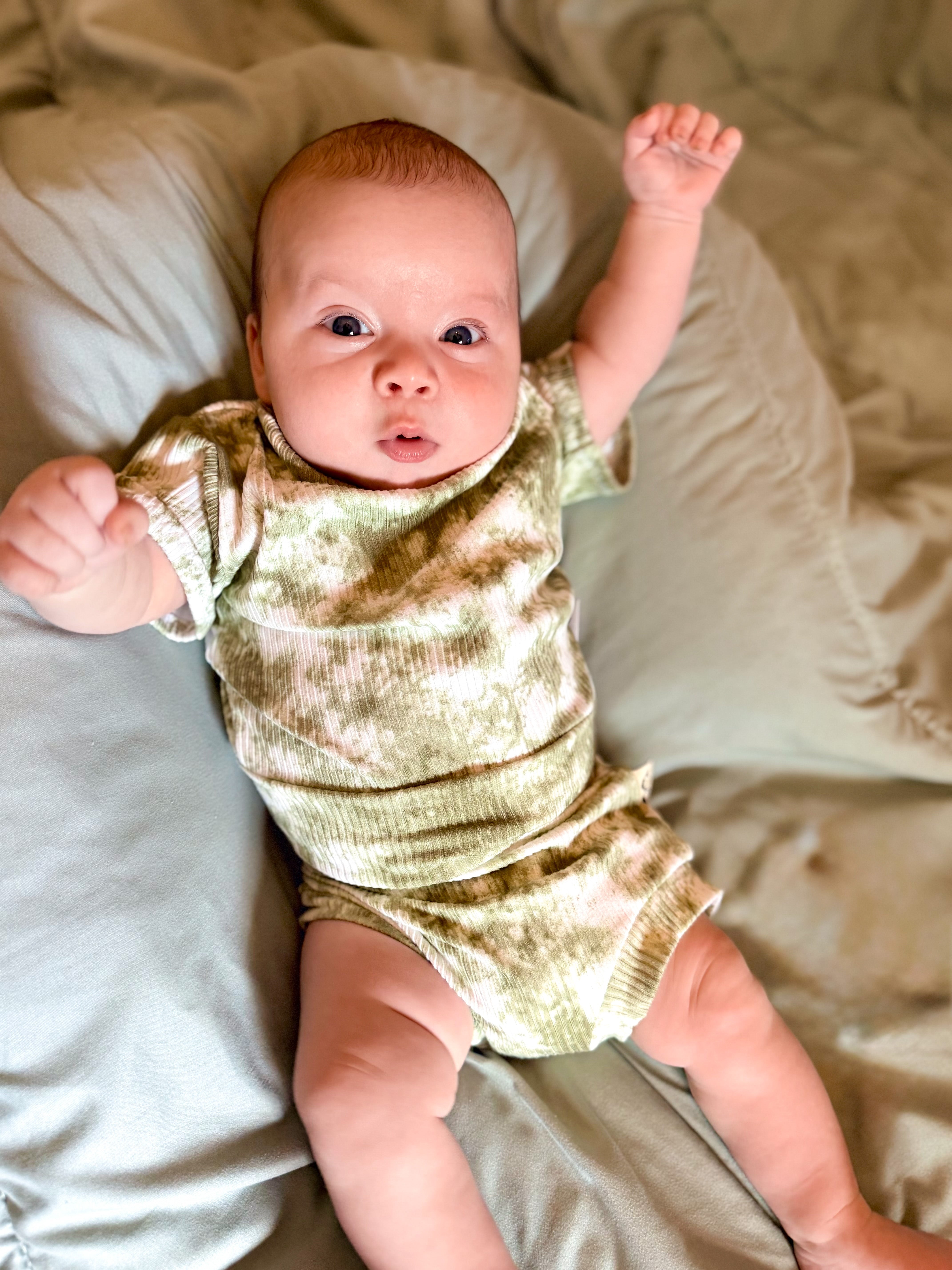 Olive Green Tie Dye Ribbed Summer Lounge Set