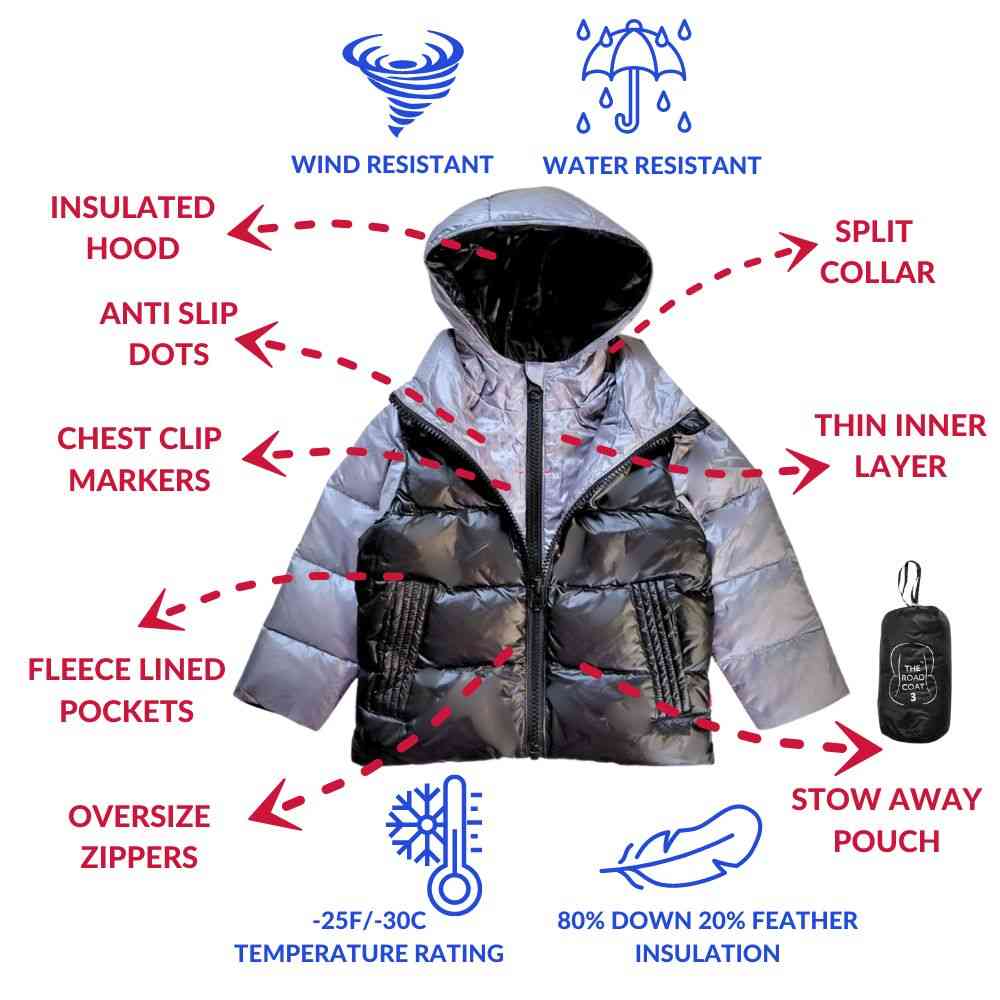 Car Seat Coat | The Road Coat Down - Platinum/black