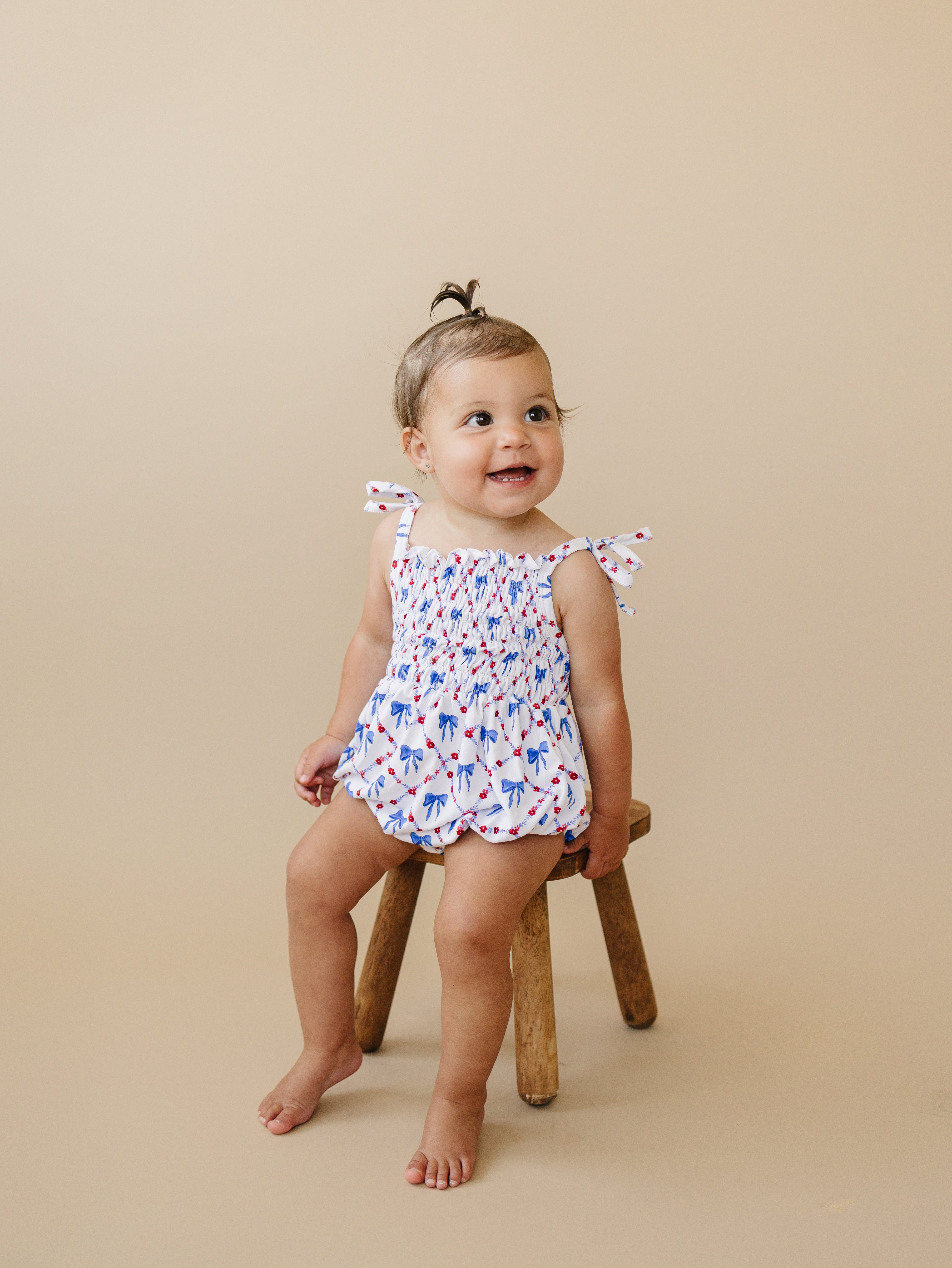 Smocked Red, White And Bows Bamboo Bubble Romper