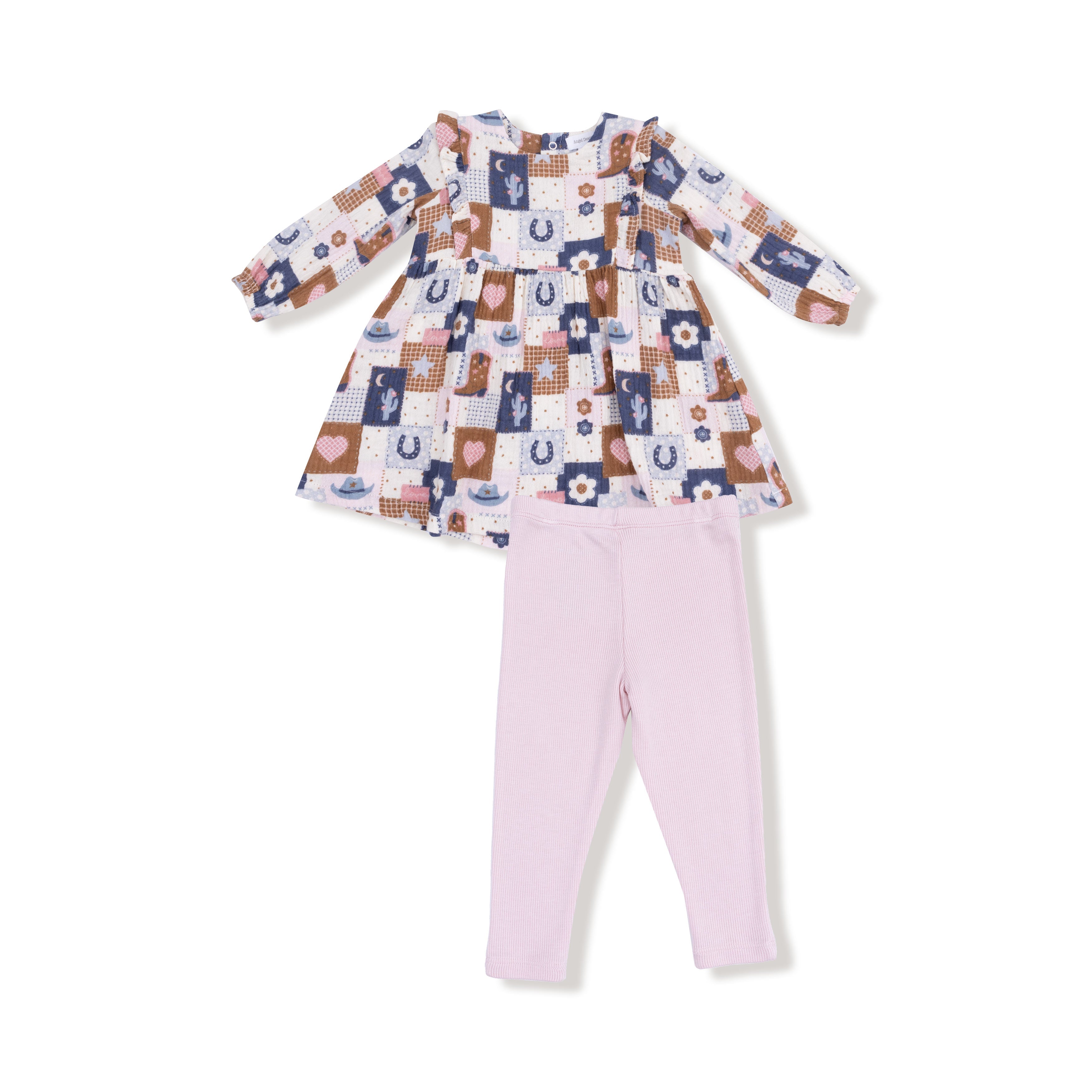 Ruffle Long Sleeve Dress And Legging Set