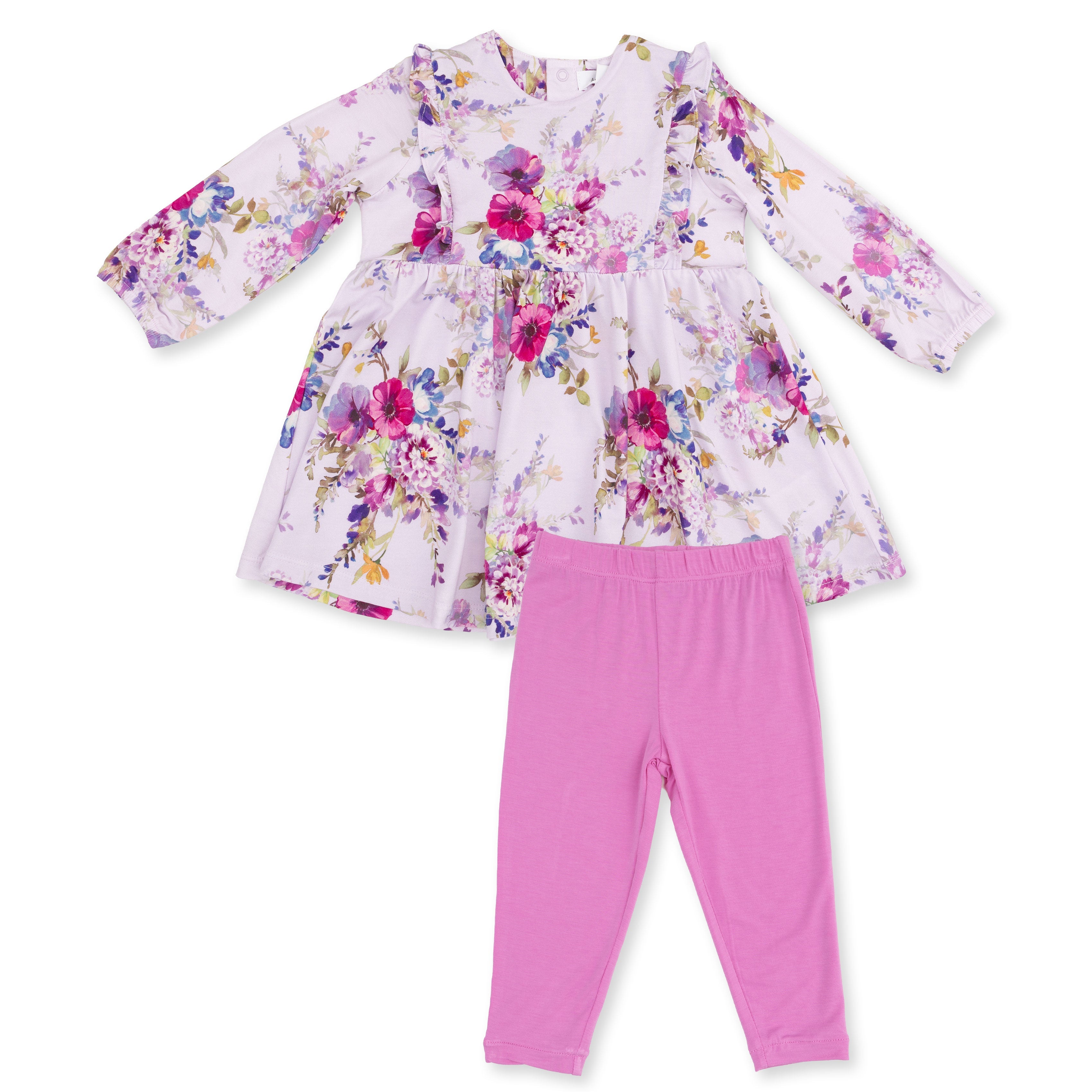 Dahlia Floral - Long Sleeve Ruffle Dress And Legging