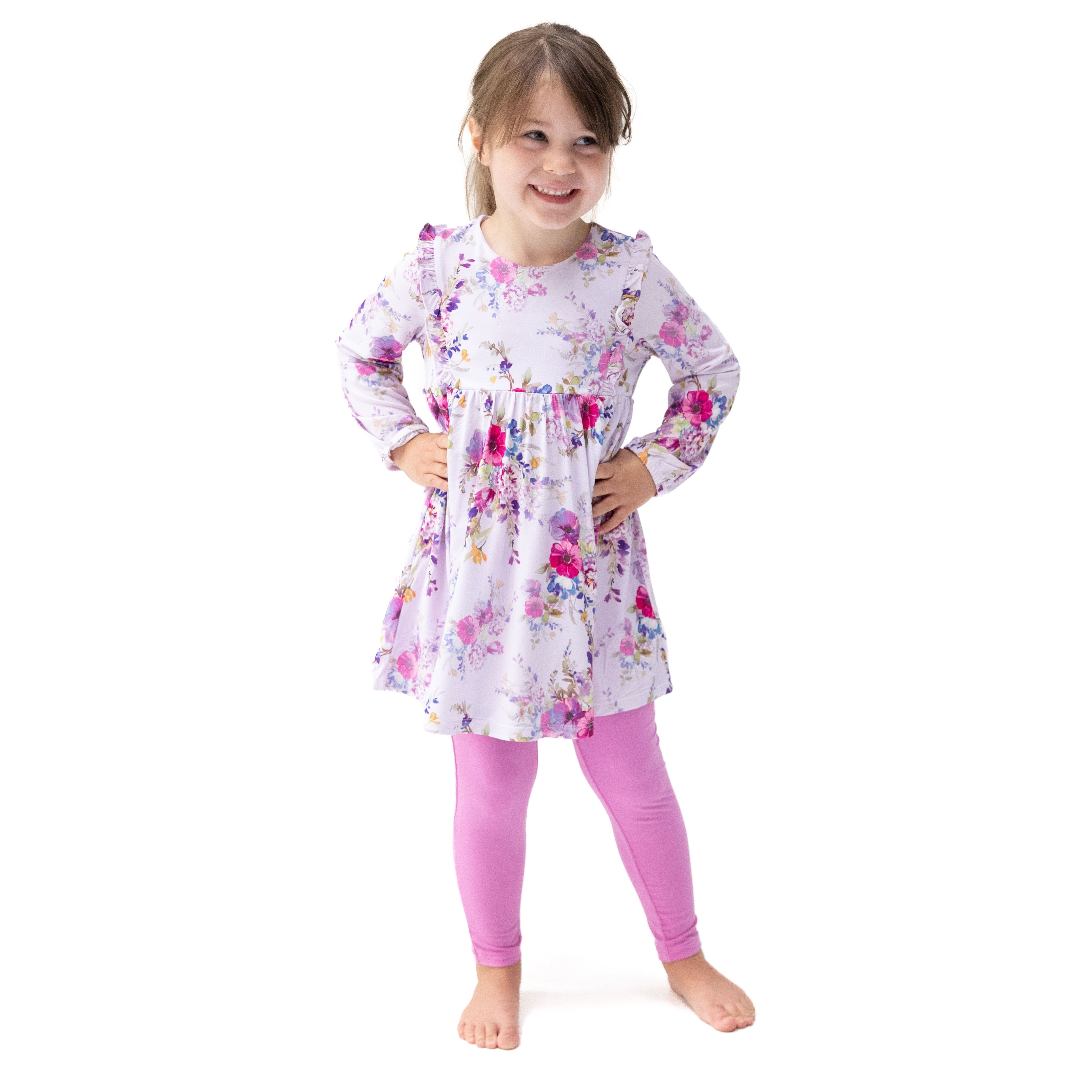 Dahlia Floral - Long Sleeve Ruffle Dress And Legging