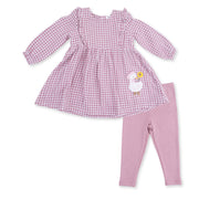 Berry Gingham - Long Sleeve Ruffle Dress And Legging
