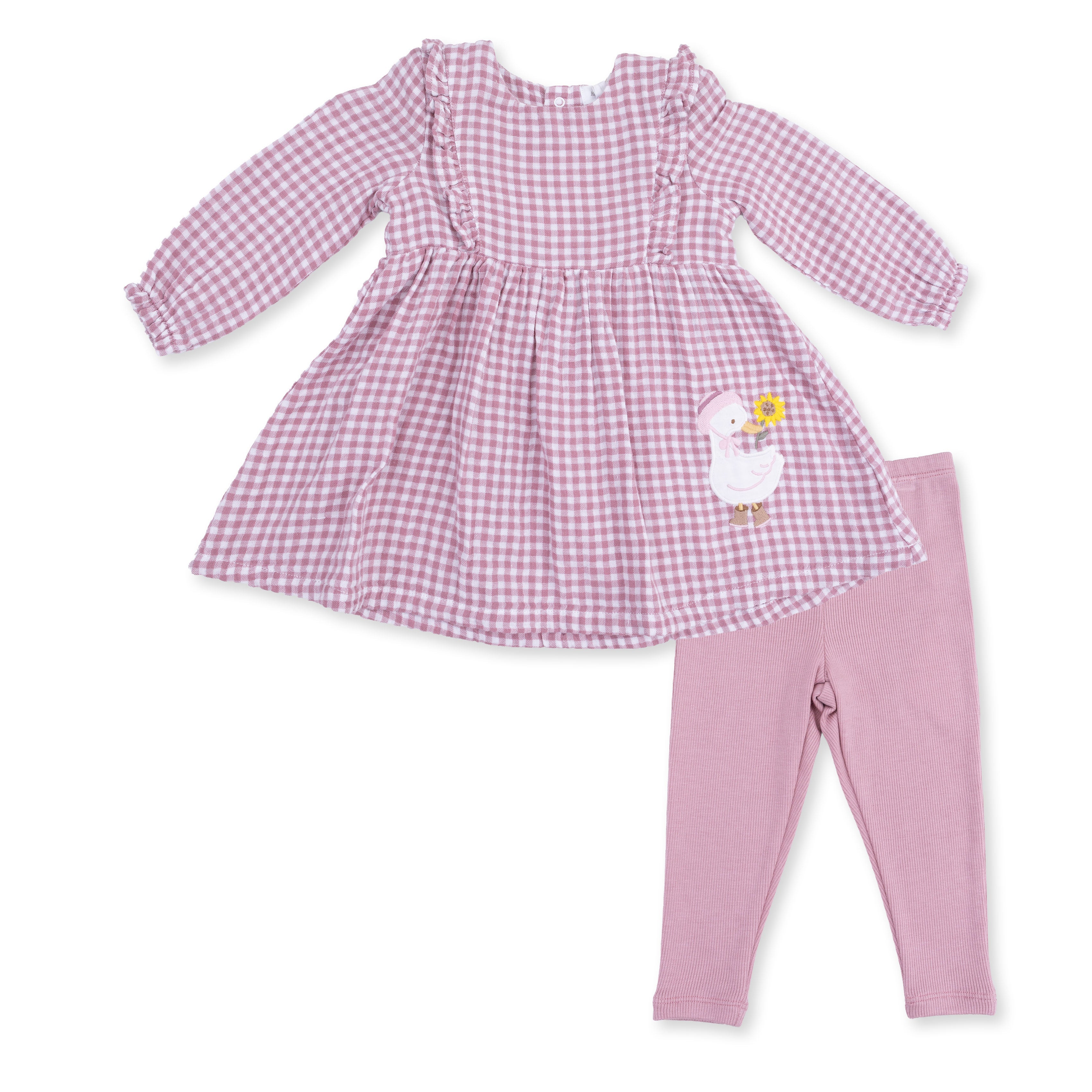 Berry Gingham - Long Sleeve Ruffle Dress And Legging