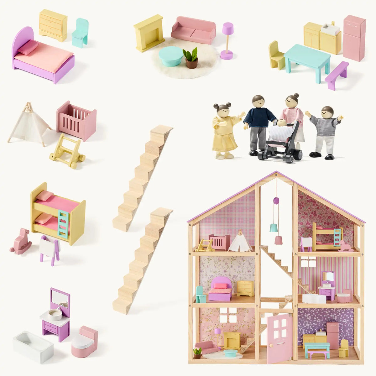 ® Sweetwood Unicorn Dollhouse & Wooden Dollhouse Dolls