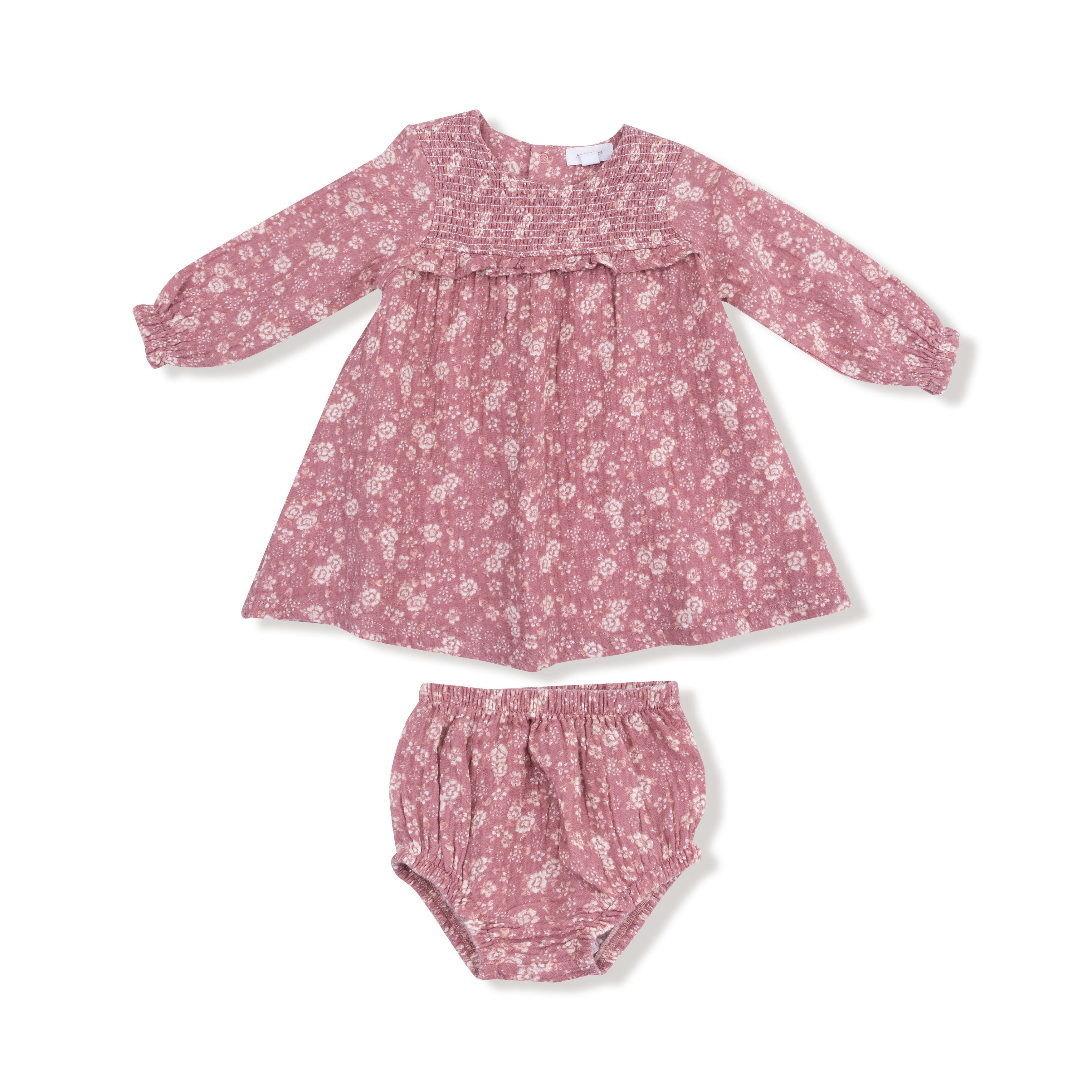 Smocked Ruffle Long Sleeve Dress + Diaper Cover (2t To 4t Dress Only)