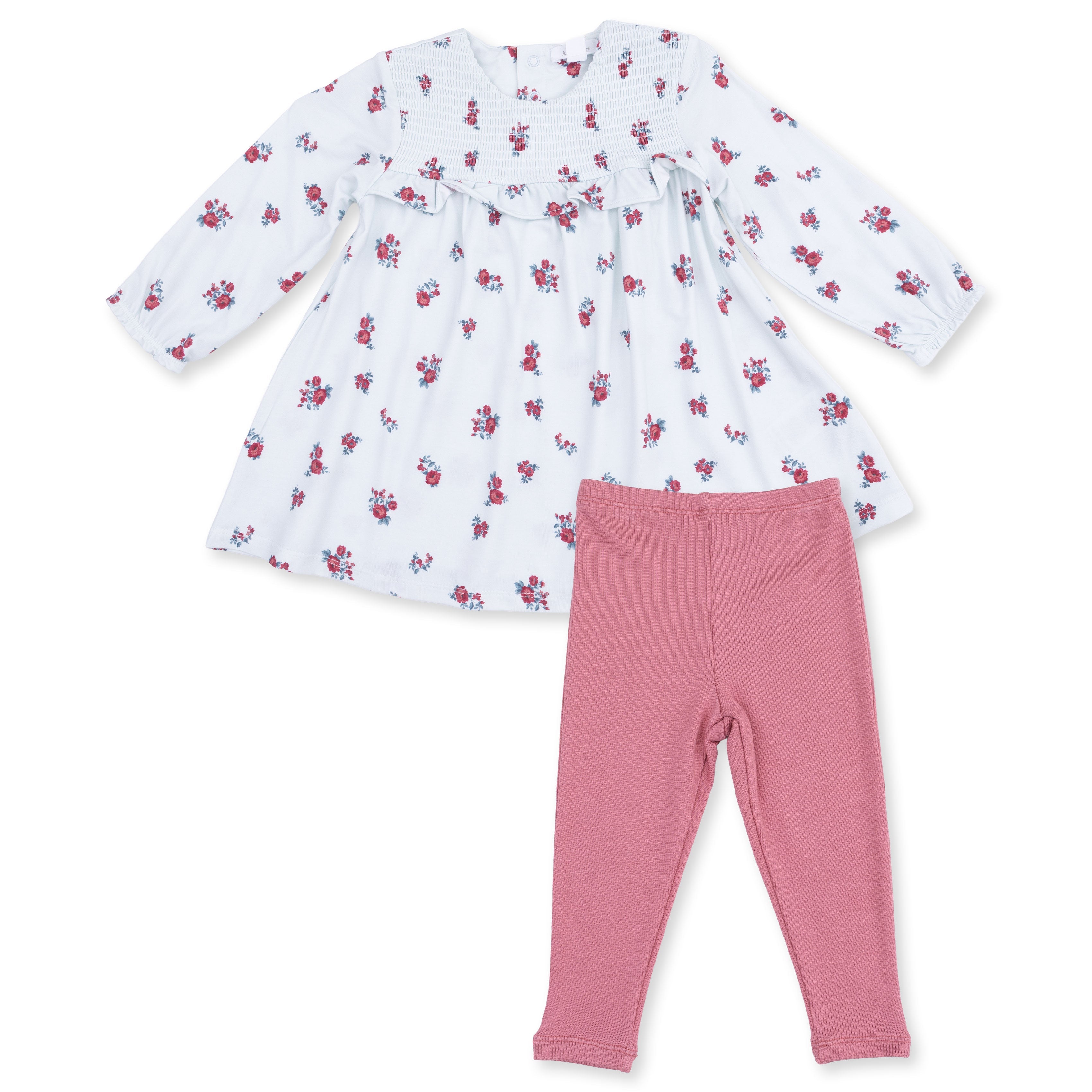 Alyssa Floral - Smocked Ruffle Long Sleeve Dress And Legging