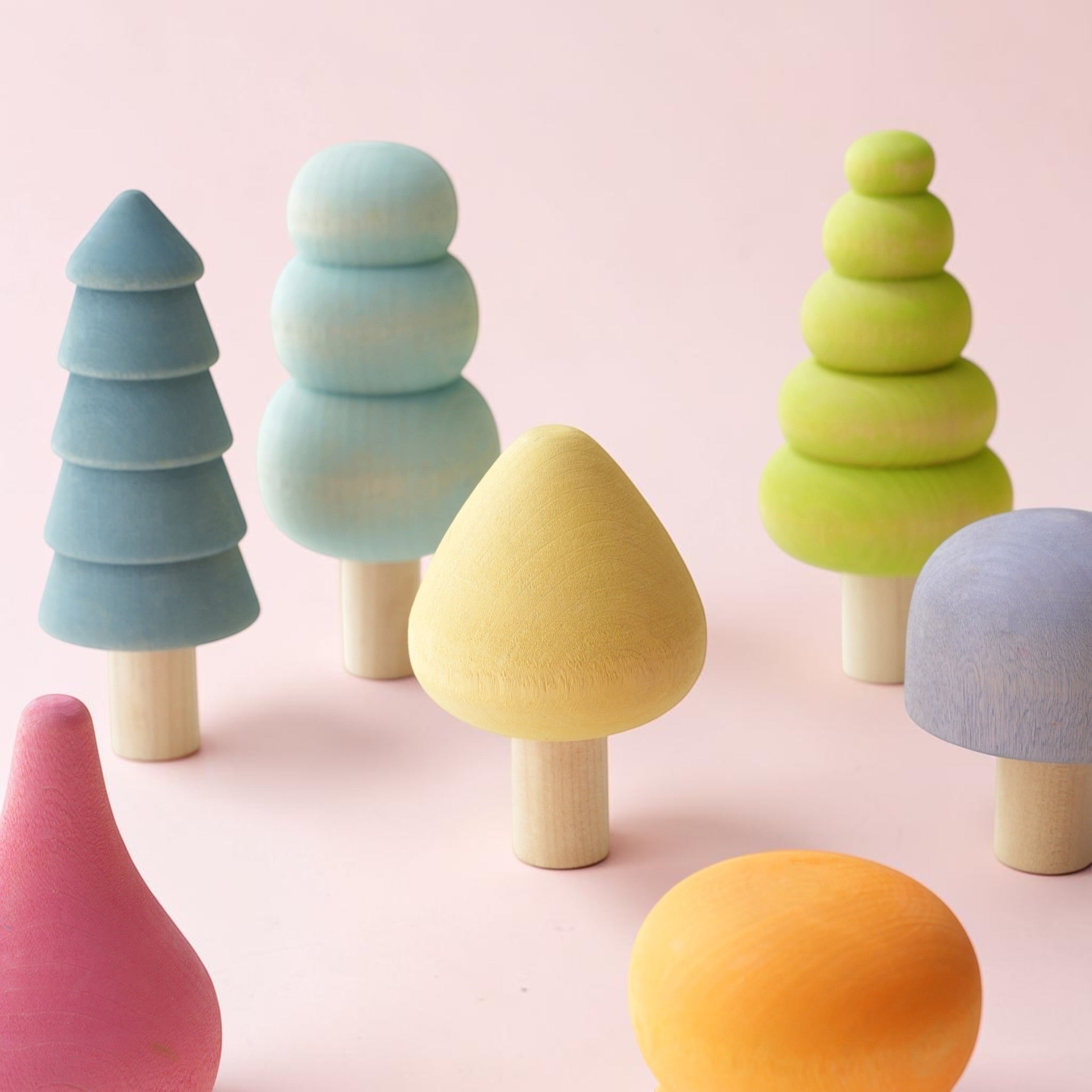 10 Pcs Stained Wooden Trees Set In Pastel/macaron Colors