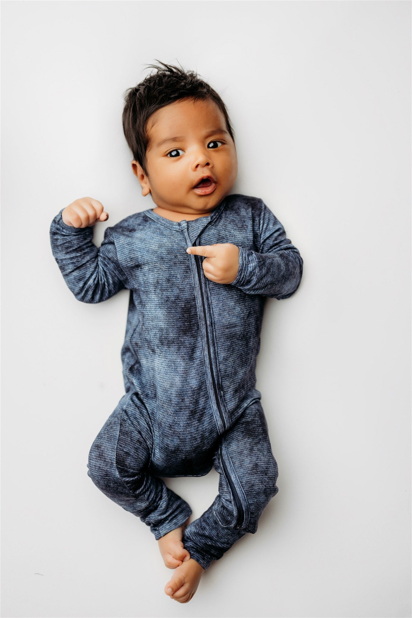 Denim Print | Convertible Bamboo Zip Romper