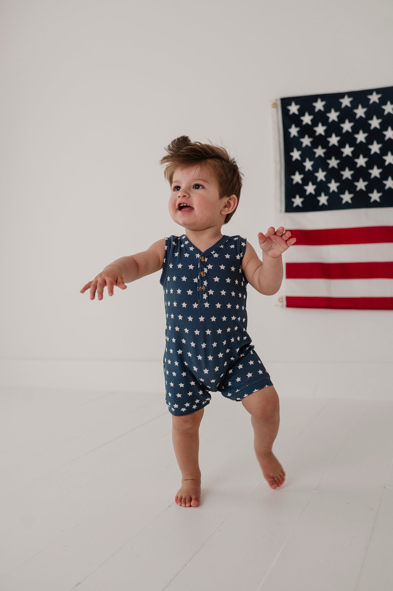 Baby Boy Sleeveless Romper In American Stars