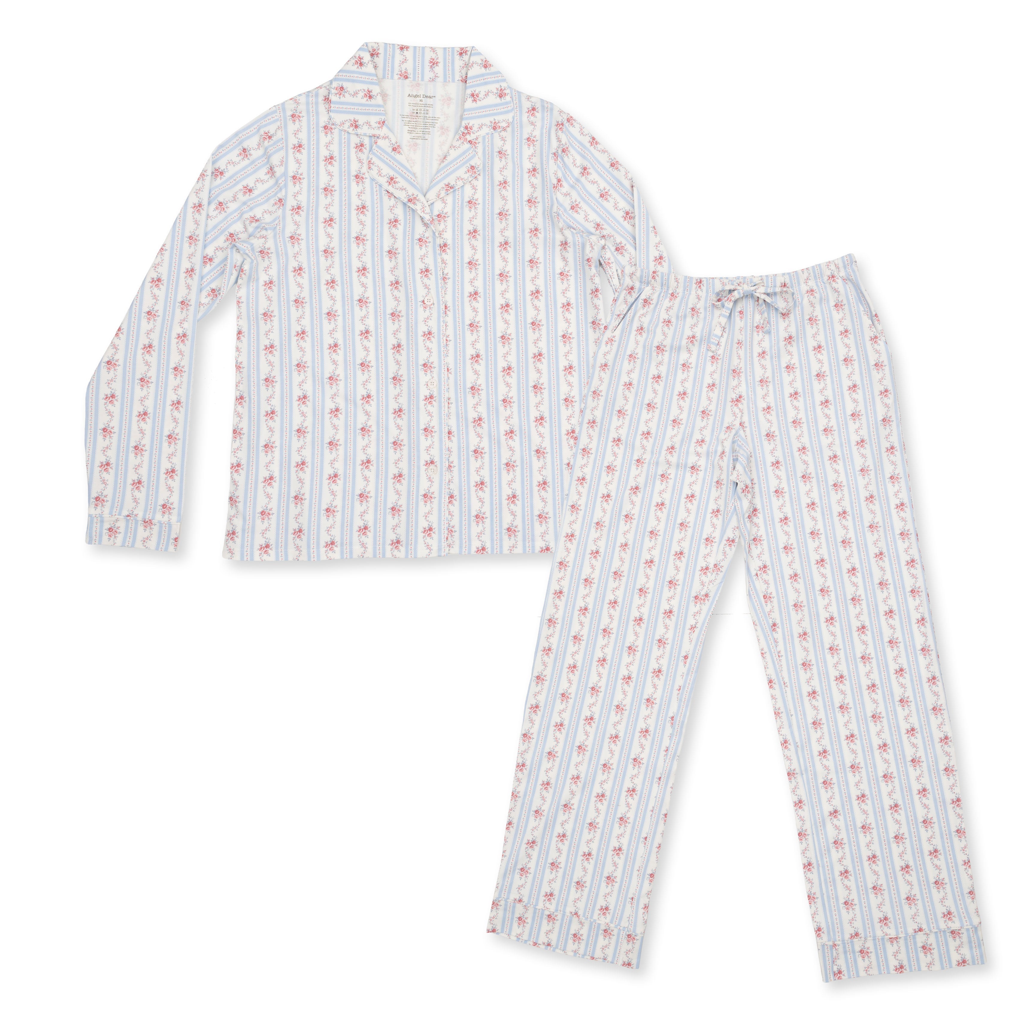 Anna Floral Stripe - Adult Long Sleeve Coat Style And Pant With Pockets