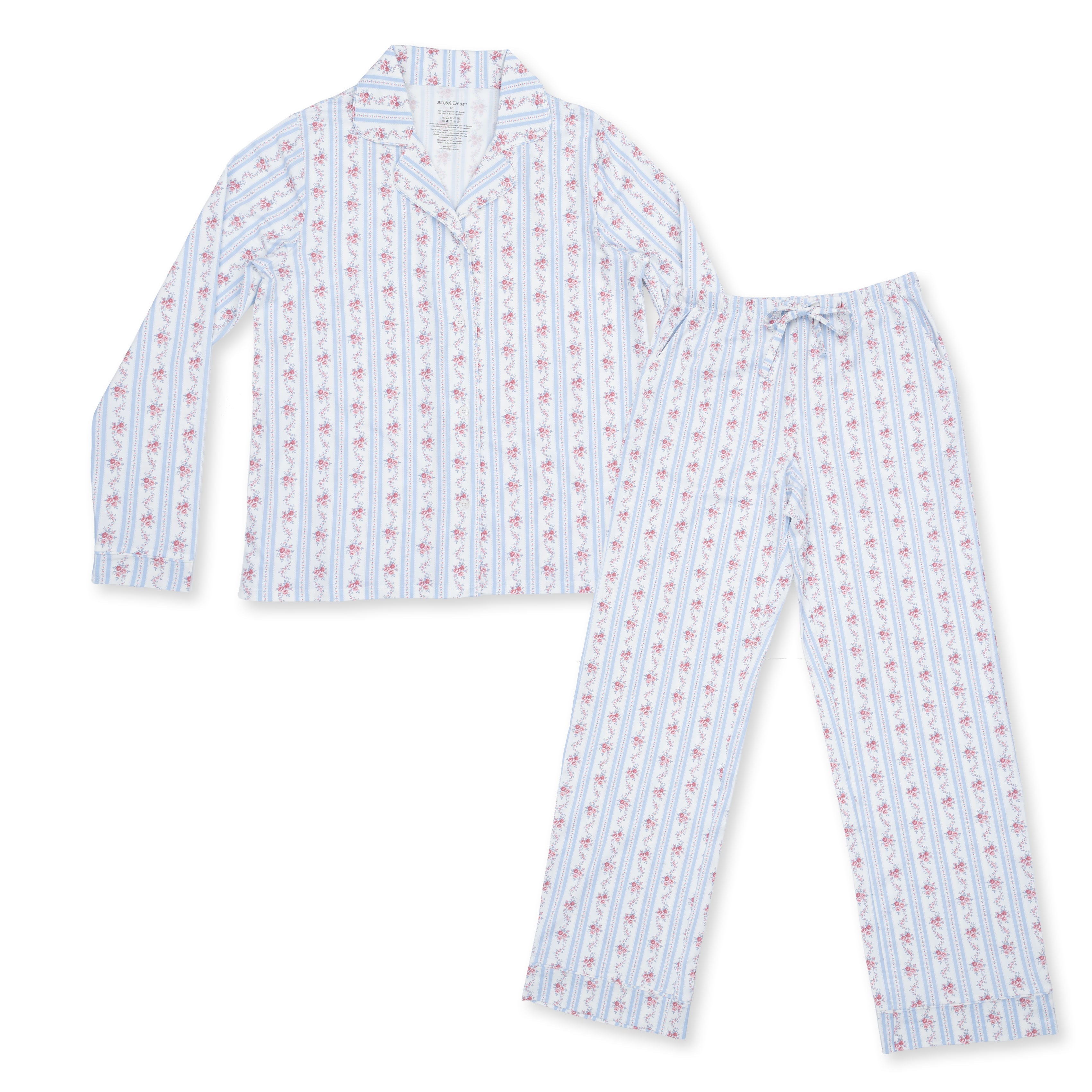 Anna Floral Stripe - Adult Long Sleeve Coat Style And Pant With Pockets