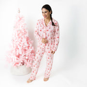 Bows & Santa - Adult Long Sleeve Coat Style And Pant With Pockets