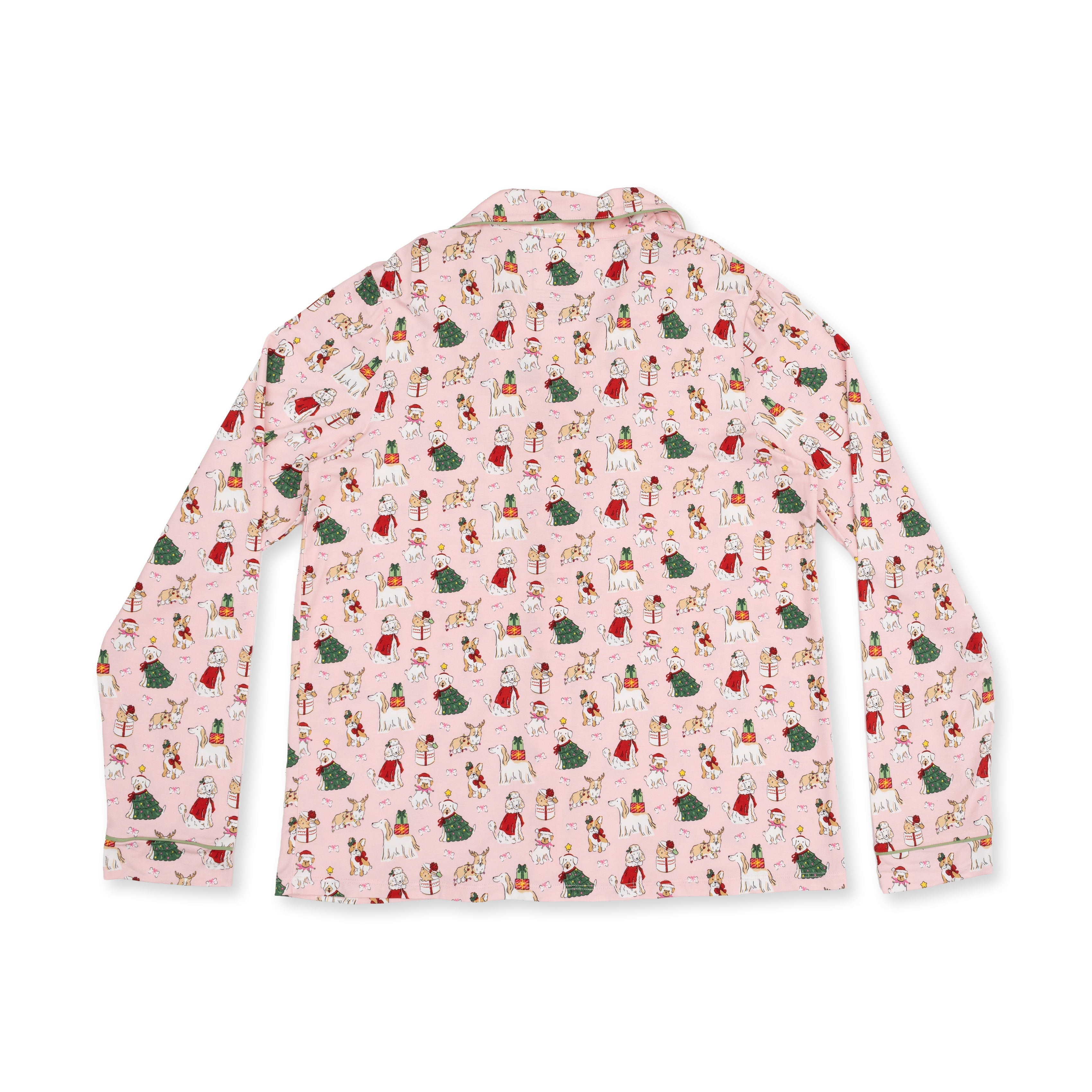 Christmas Dogs Pink - Adult Long Sleeve Coat Style And Pant With Pockets
