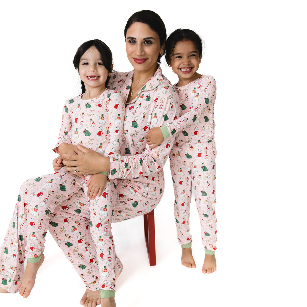 Christmas Dogs Pink - Adult Long Sleeve Coat Style And Pant With Pockets