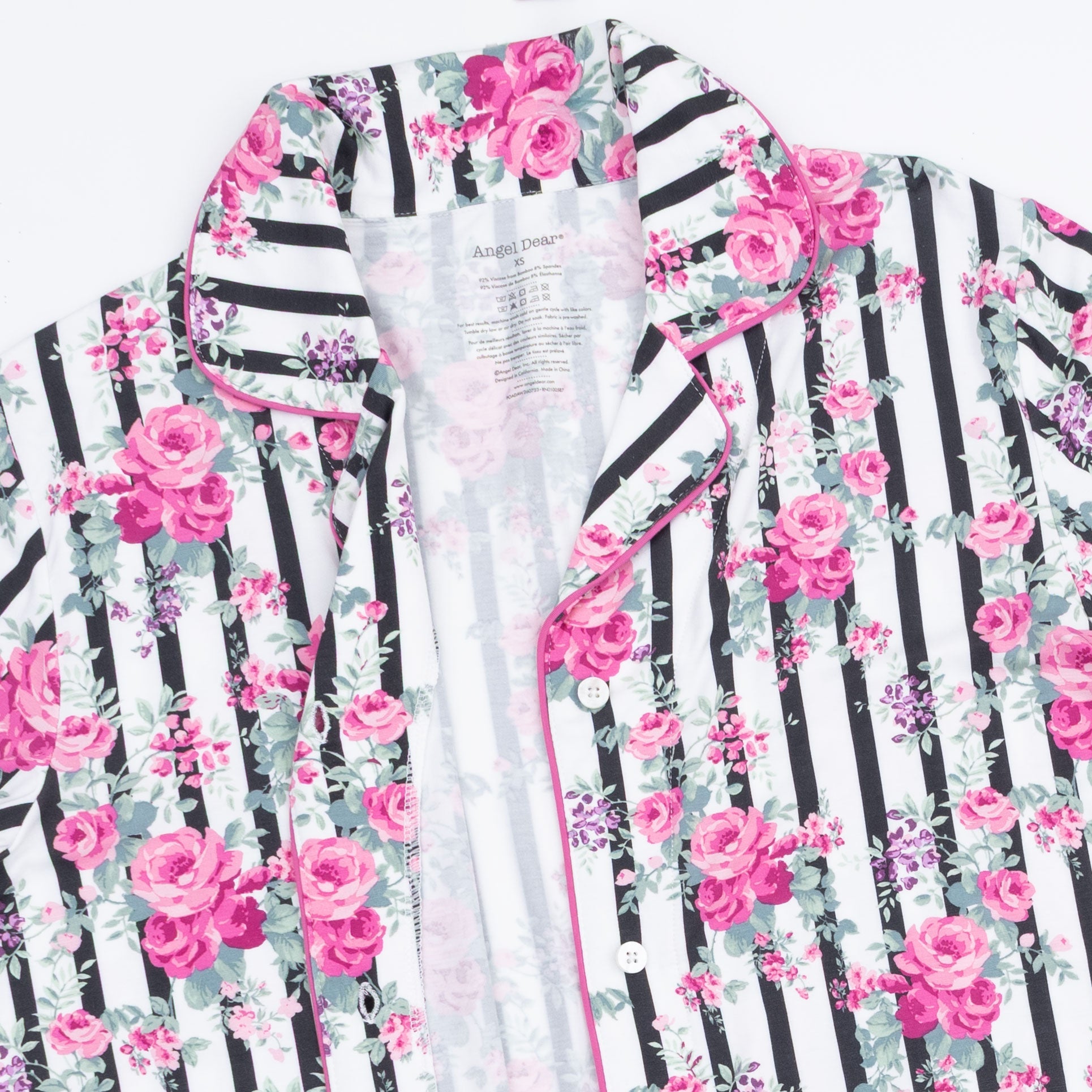 Cabbage Rose Stripe - Adult Long Sleeve Coat Style And Pant With Pockets