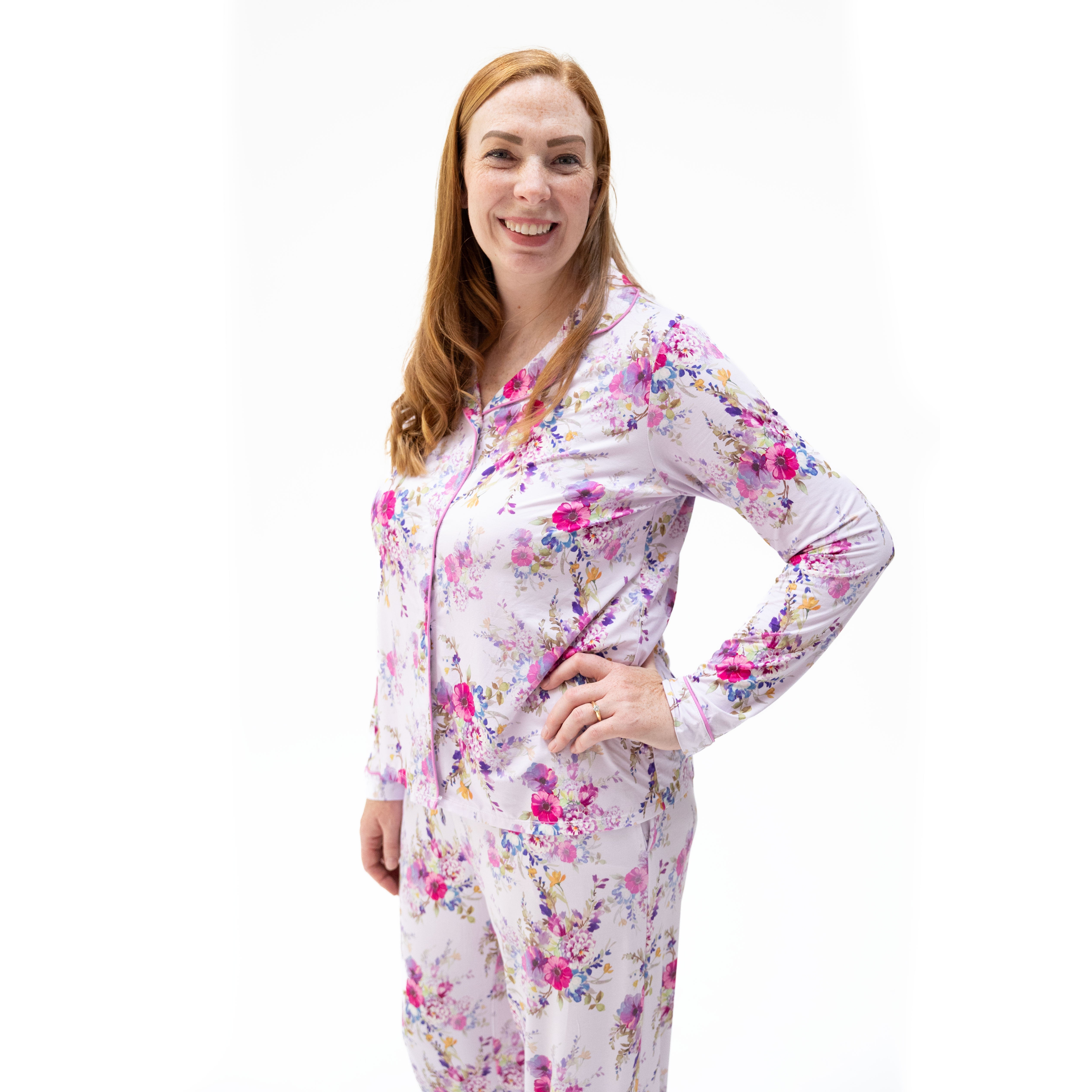 Dahlia Floral - Adult Long Sleeve Coat Style And Pant With Pockets