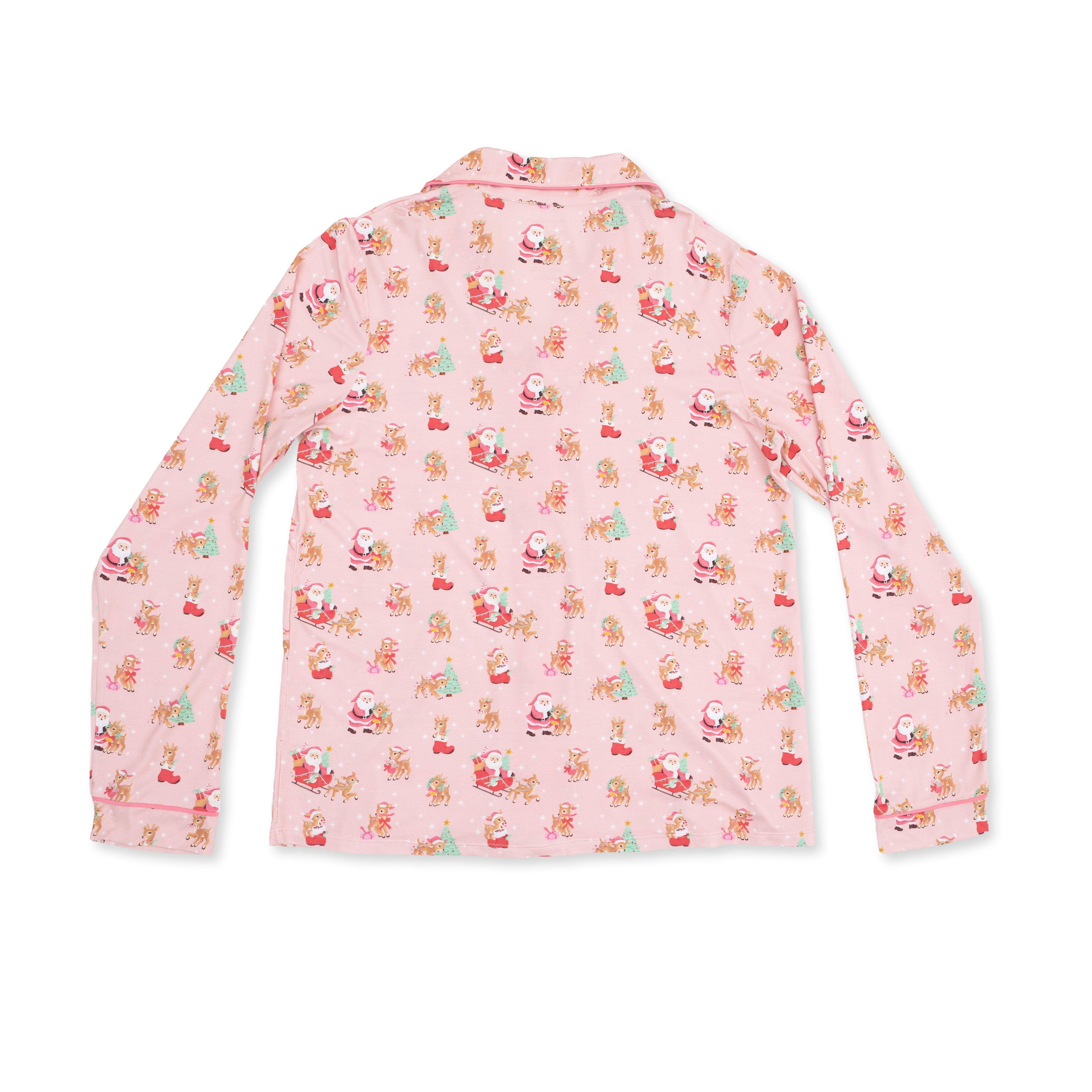 Vintage Reindeer & Santa Pink - Adult Long Sleeve Coat Style And Pant With Pockets