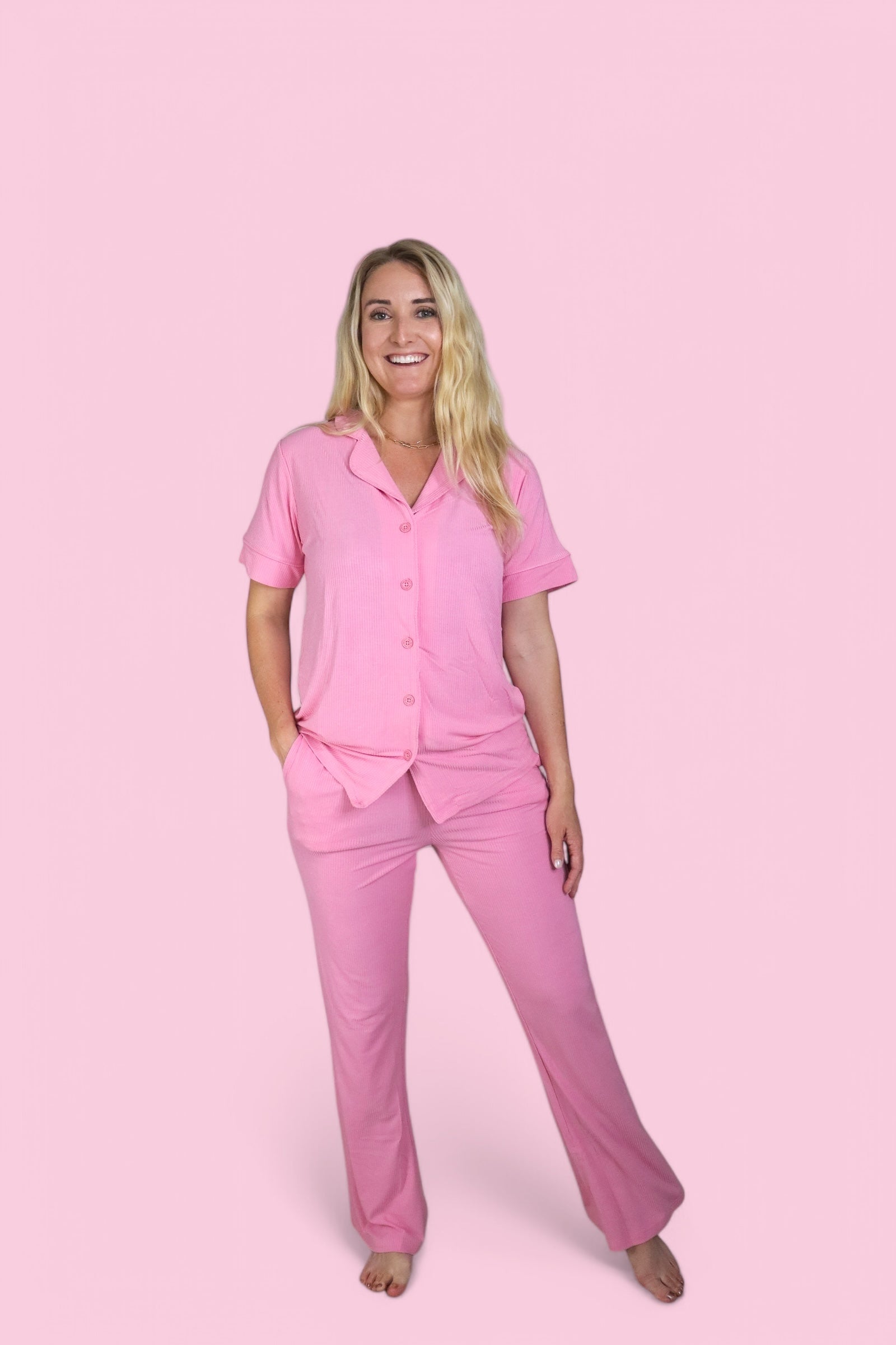 Bella Pink Rib Women's Dream Flare Set