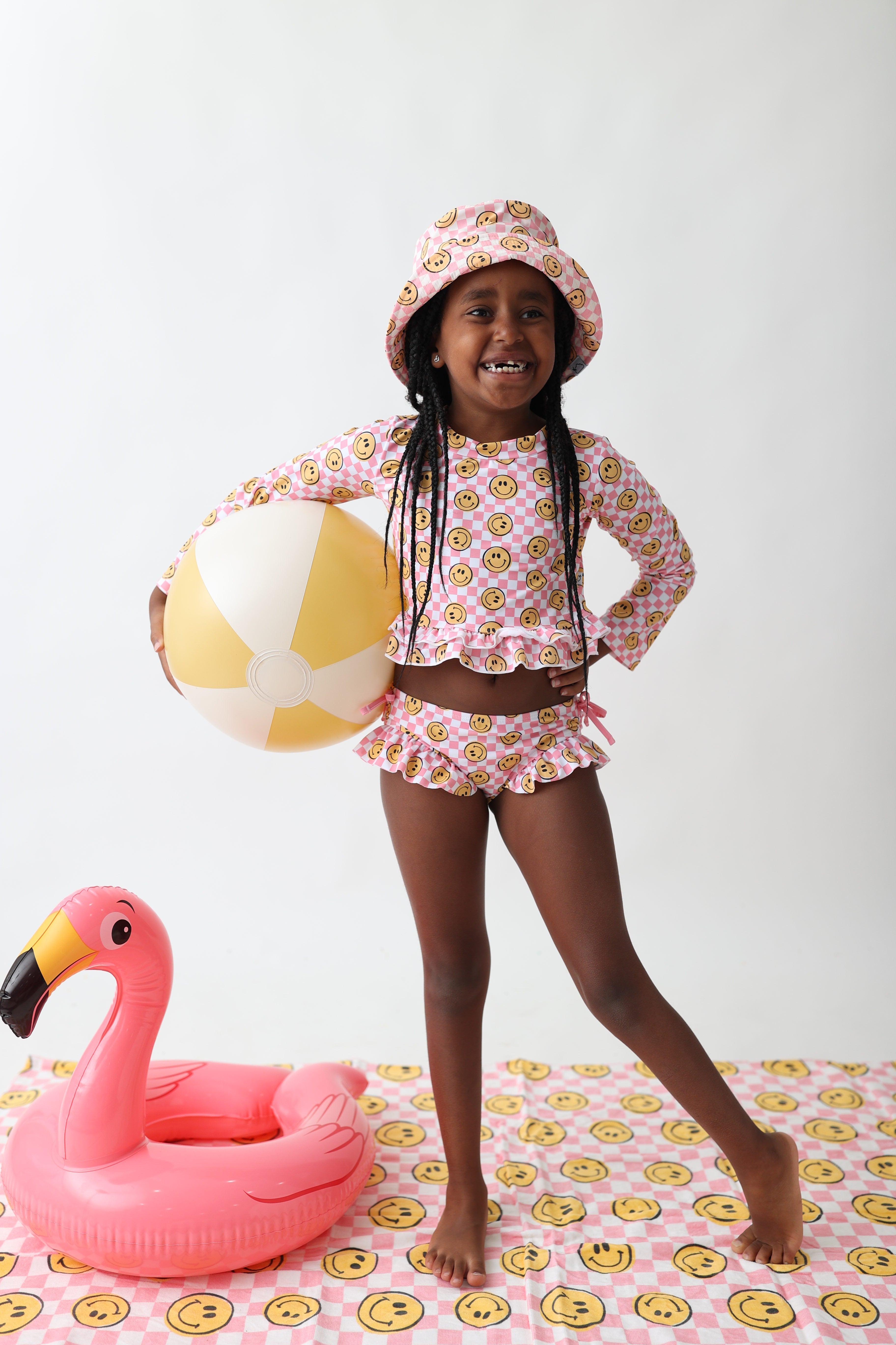 Blushin' Checkers Dream Rash Guard Ruffle Two-piece Swim Suit