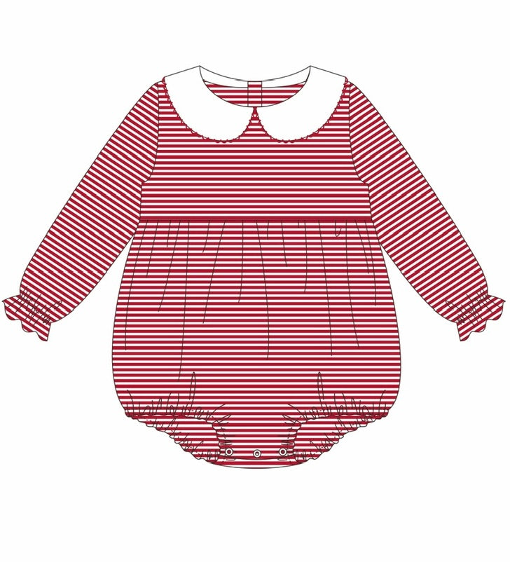 Knit Stripe Long Sleeve Peter Pan Collar Bubble - Girl