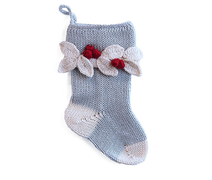 Mini Holly Leaf Stocking, Grey