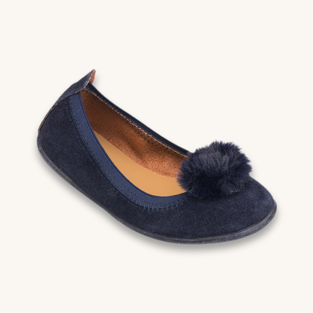 Suede Pom Pom Ballerina Blue
