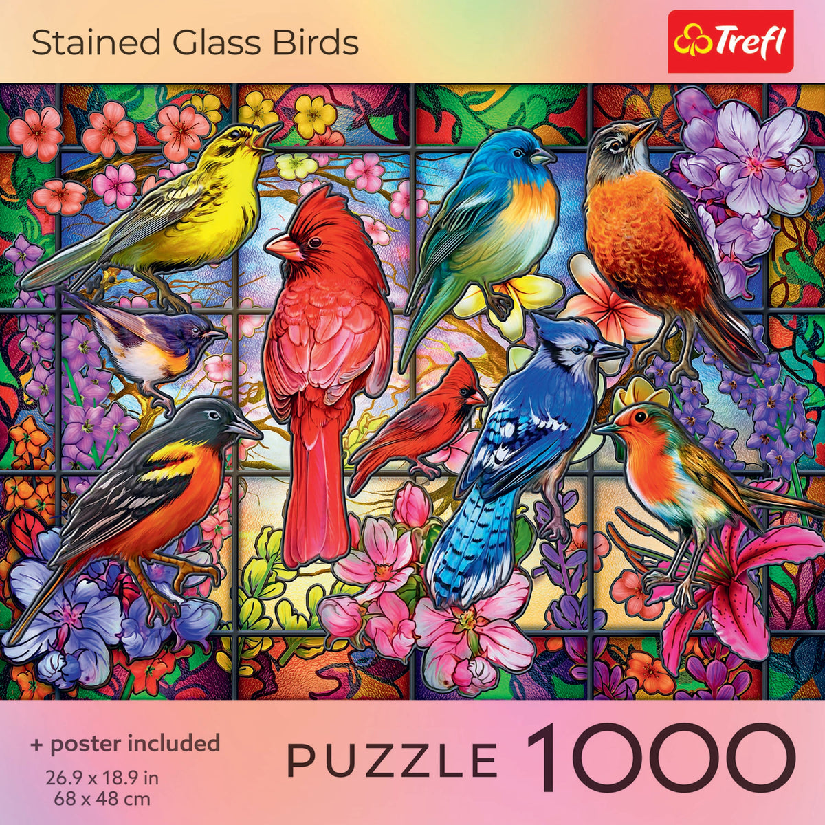 Red Stained Glass Birds 1000 Piece Puzzle