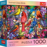 Red Stained Glass Birds 1000 Piece Puzzle