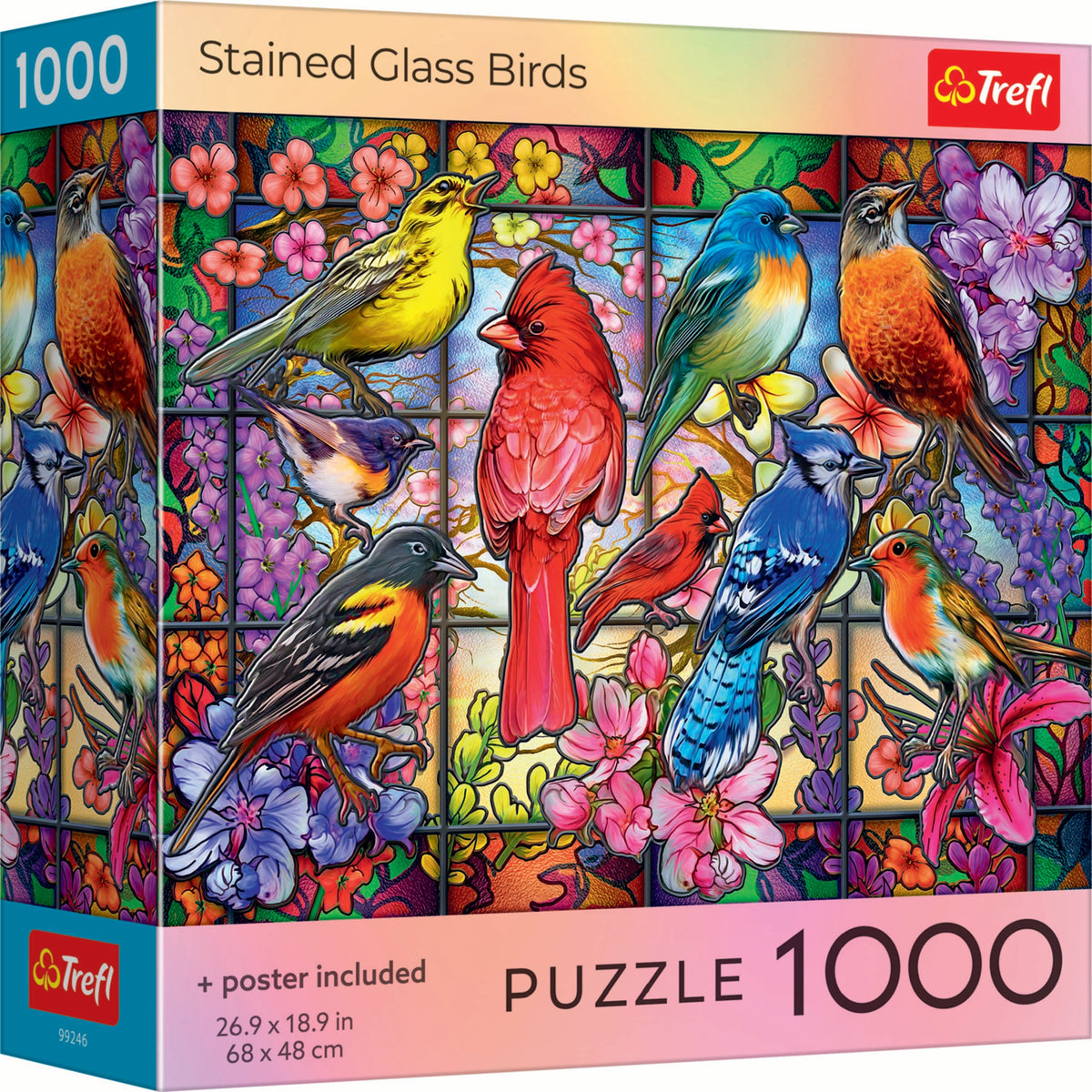 Red Stained Glass Birds 1000 Piece Puzzle