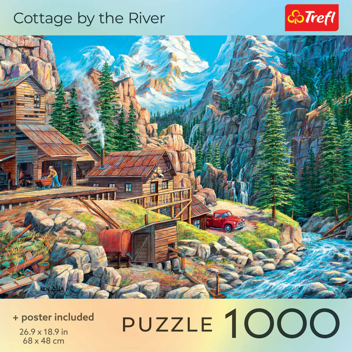 Red Cottage By The River 1000 Piece Puzzle