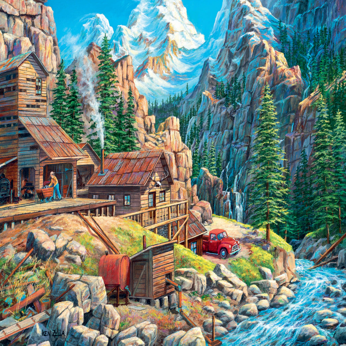 Red Cottage By The River 1000 Piece Puzzle