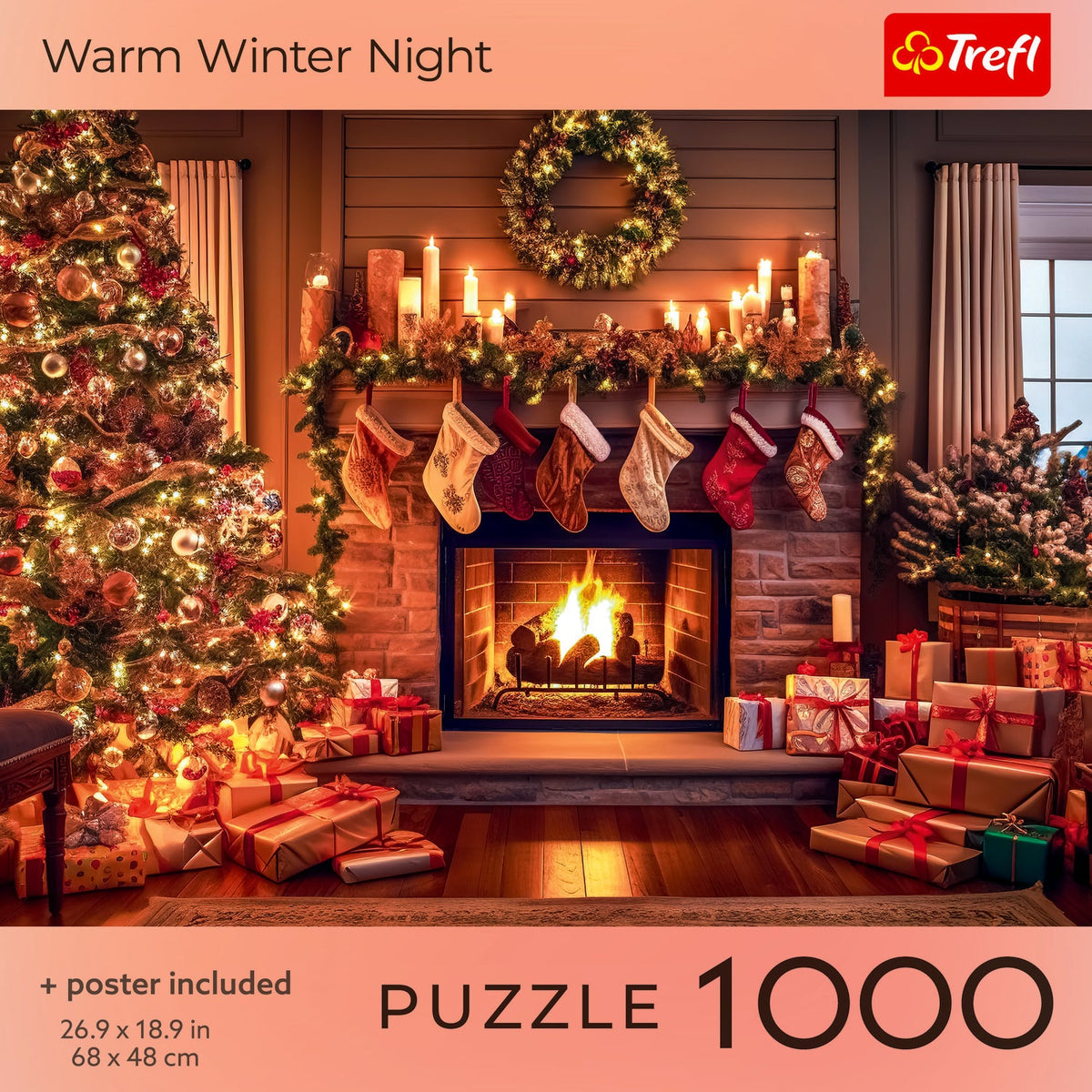 Red Holiday Greeting A Warm Winter Night 1000 Piece Puzzle