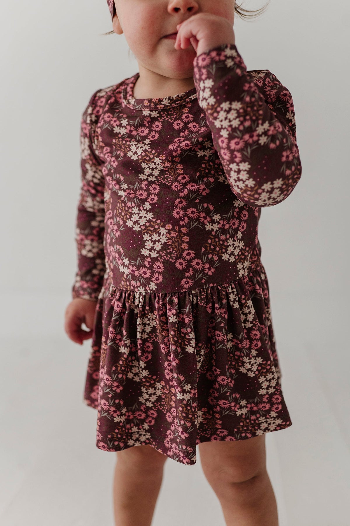Baby Girl Long Sleeve Bodysuit Dress Set In Cluster Garden Floral