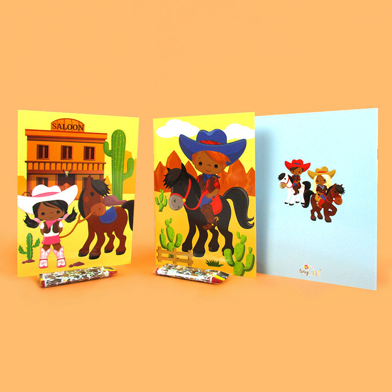 Western Black Cowboy Cowgirl Coloring Books With Crayons Party Favors - Set Of 6 Or 12