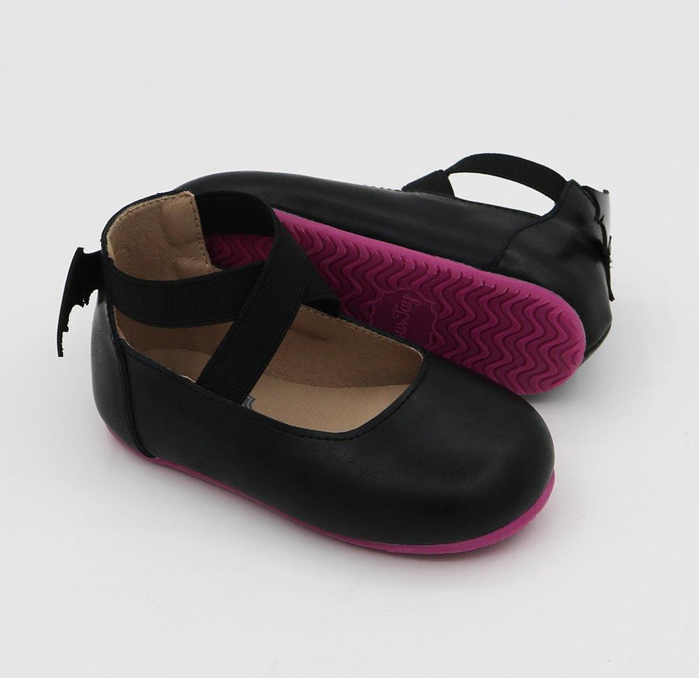 Bat Ballets - Black Smooth Leather - Purple Soles