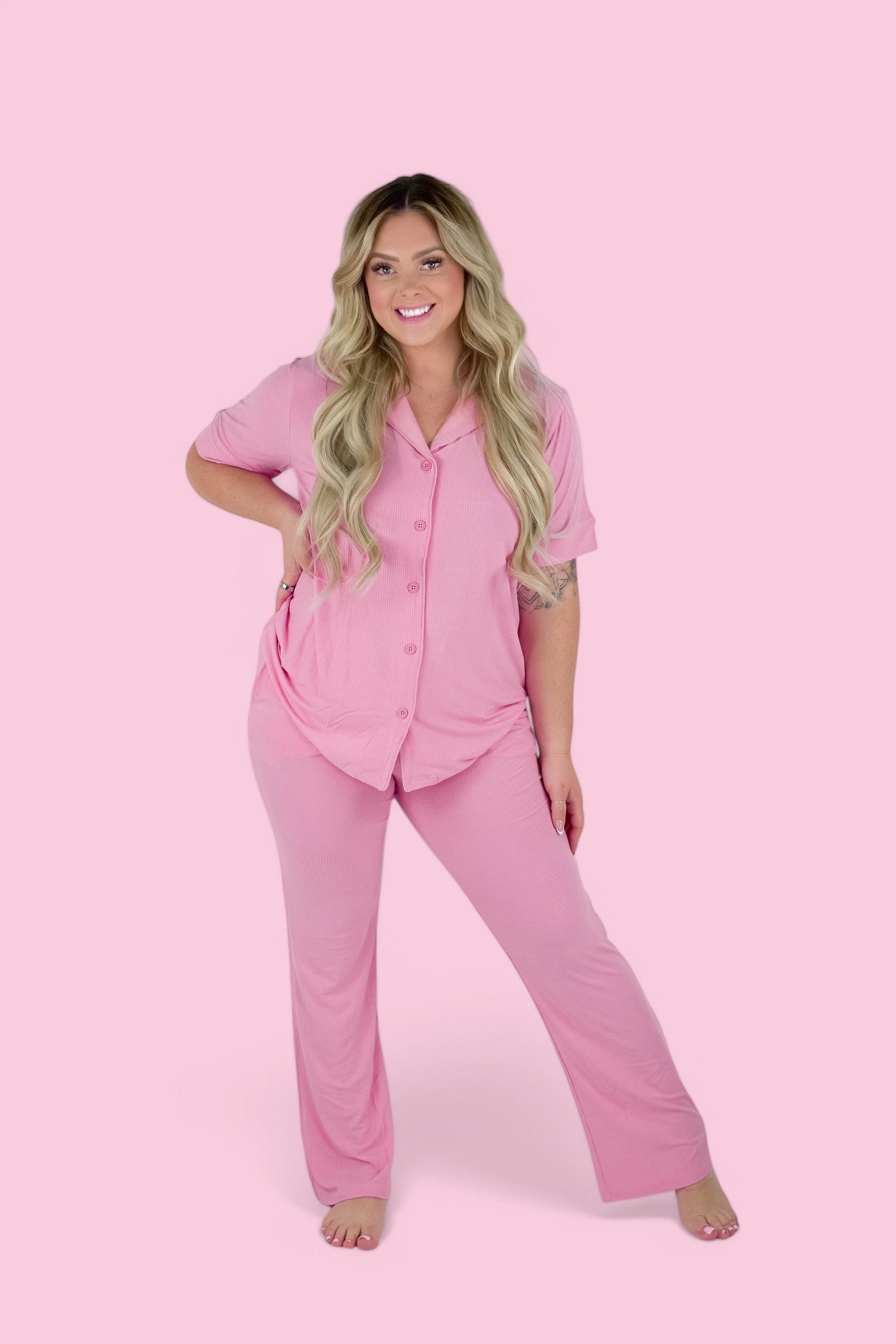 Bella Pink Rib Women's Dream Flare Set